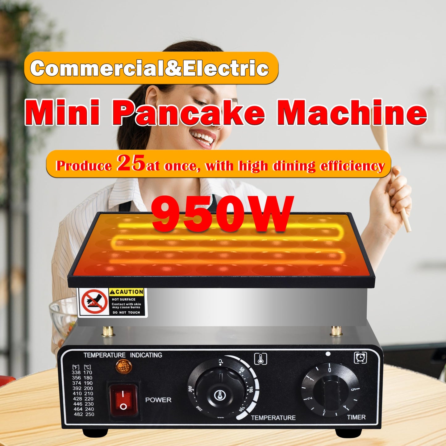 110V US Commercial 25PCS Mini Pancake Maker,950W Mini Dutch Pancake Maker,Non-stick,Dutch Poffertjes Grill,Stainless Steel,Breakfast,Snacks,Desserts.