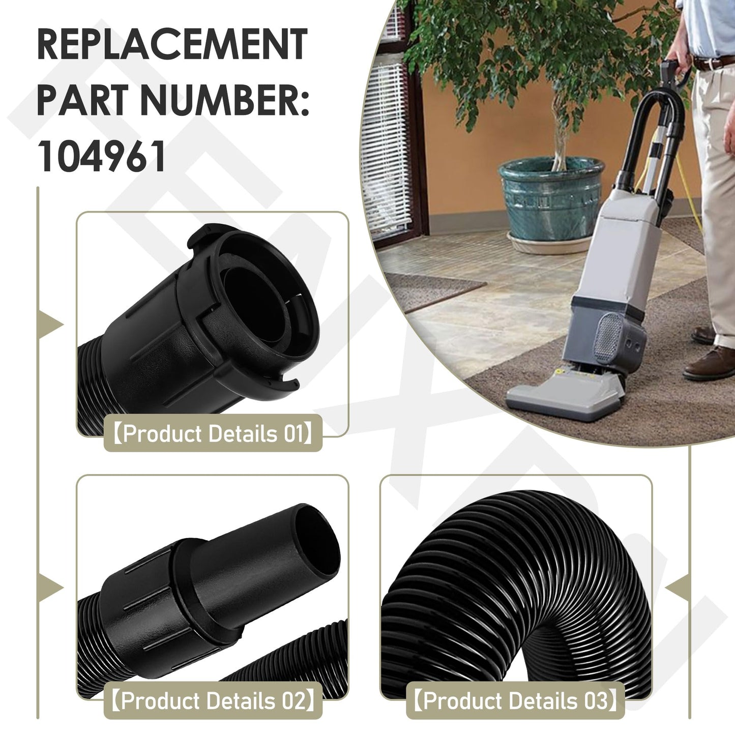 104961 Vacuum Cleaner Hose with Cuffs/Hose Assembly for Pro-Team 1200XP 1500XP 1500 15XP Commercial Upright Vacuum Hose Replacement Part
