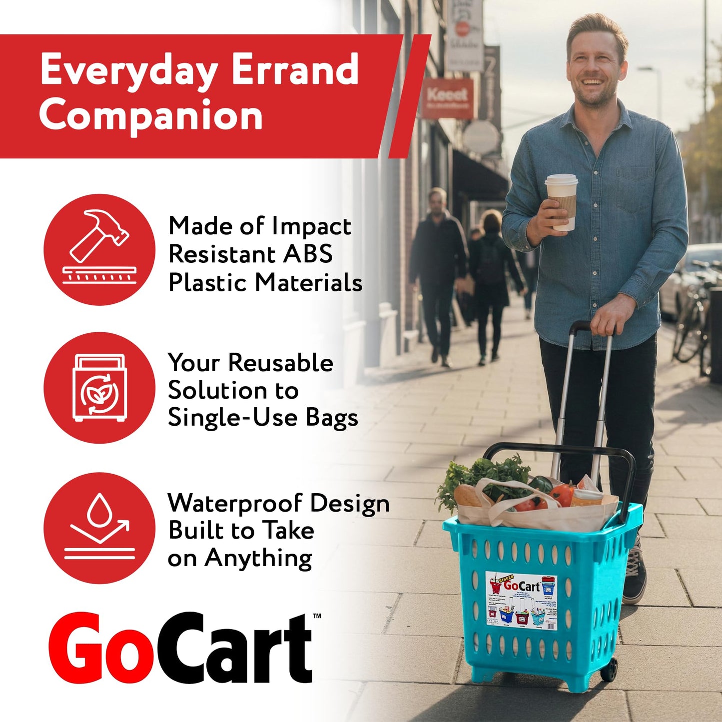 dbest products GoCart,Teal Grocery Cart Shopping Laundry Basket on Wheels