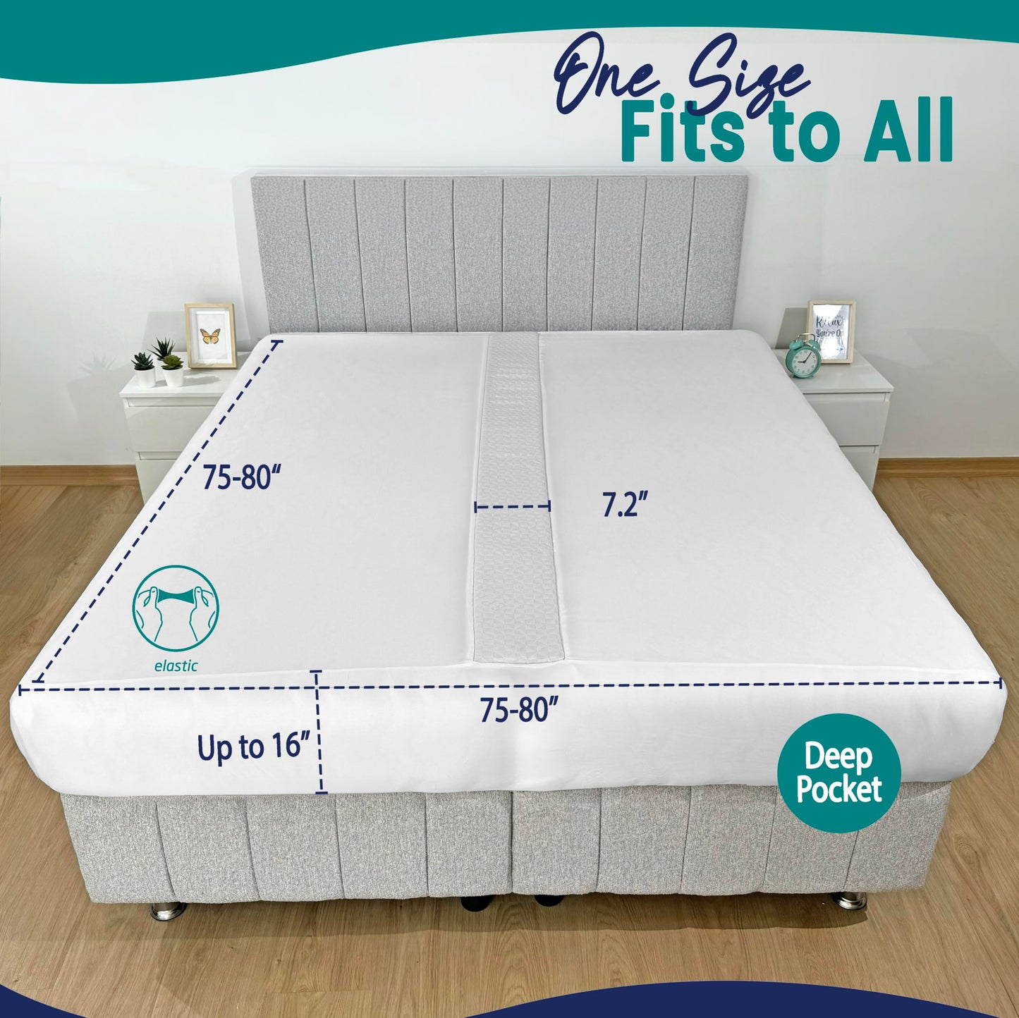 EPHEDORA 3-in-1 Fitted Sheet Attached Bed Bridge Twin (XL) to King Converter Kit with Sheet Strap Set | Split King Gap Filler for Adjustable Bed | White