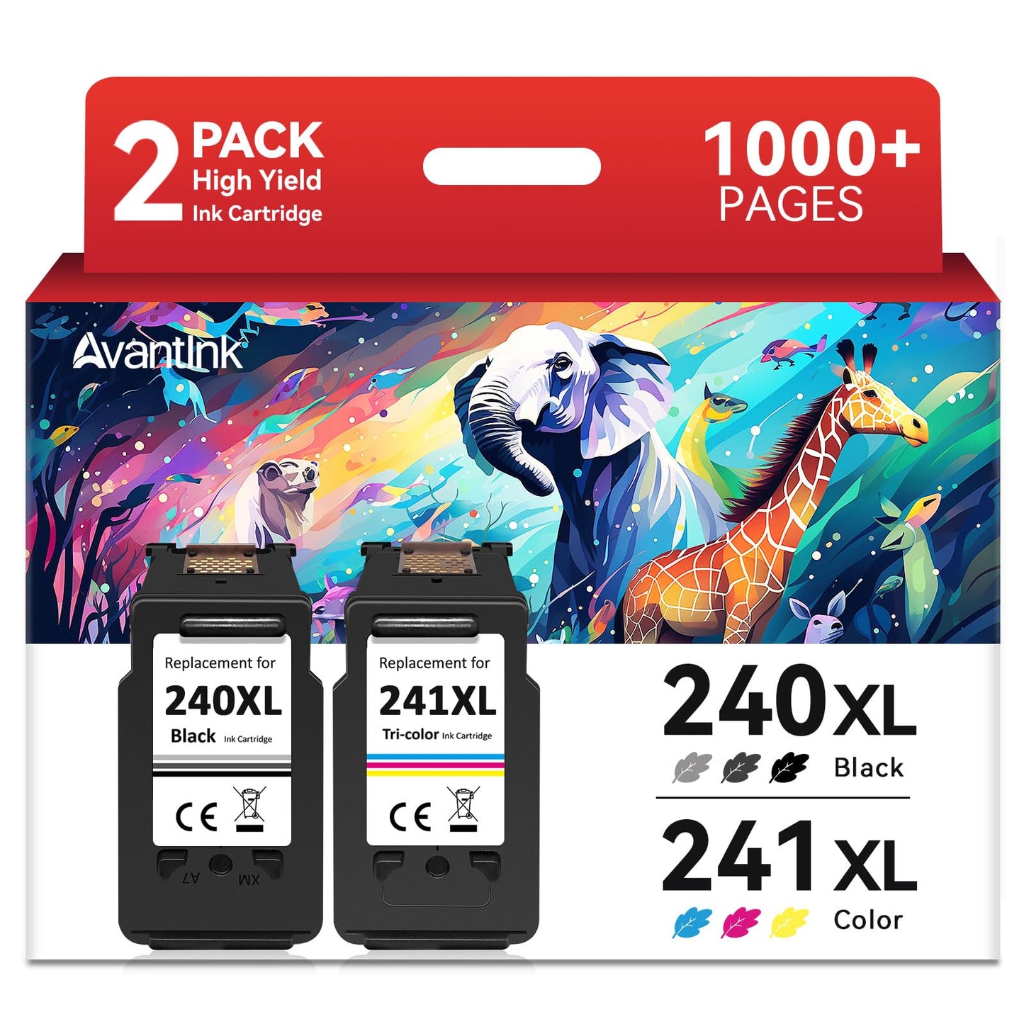 Compatible for Canon 240XL 241XL Combo Pack PG-240XL/CL-241XL for Cannon 240 and 241 Ink Cartridges Used for Pixma MG3600 MG3620 TS5120 MG3520 MX472 TS5100 MG3220 MG2120 Printer (1 Black,1 Color)
