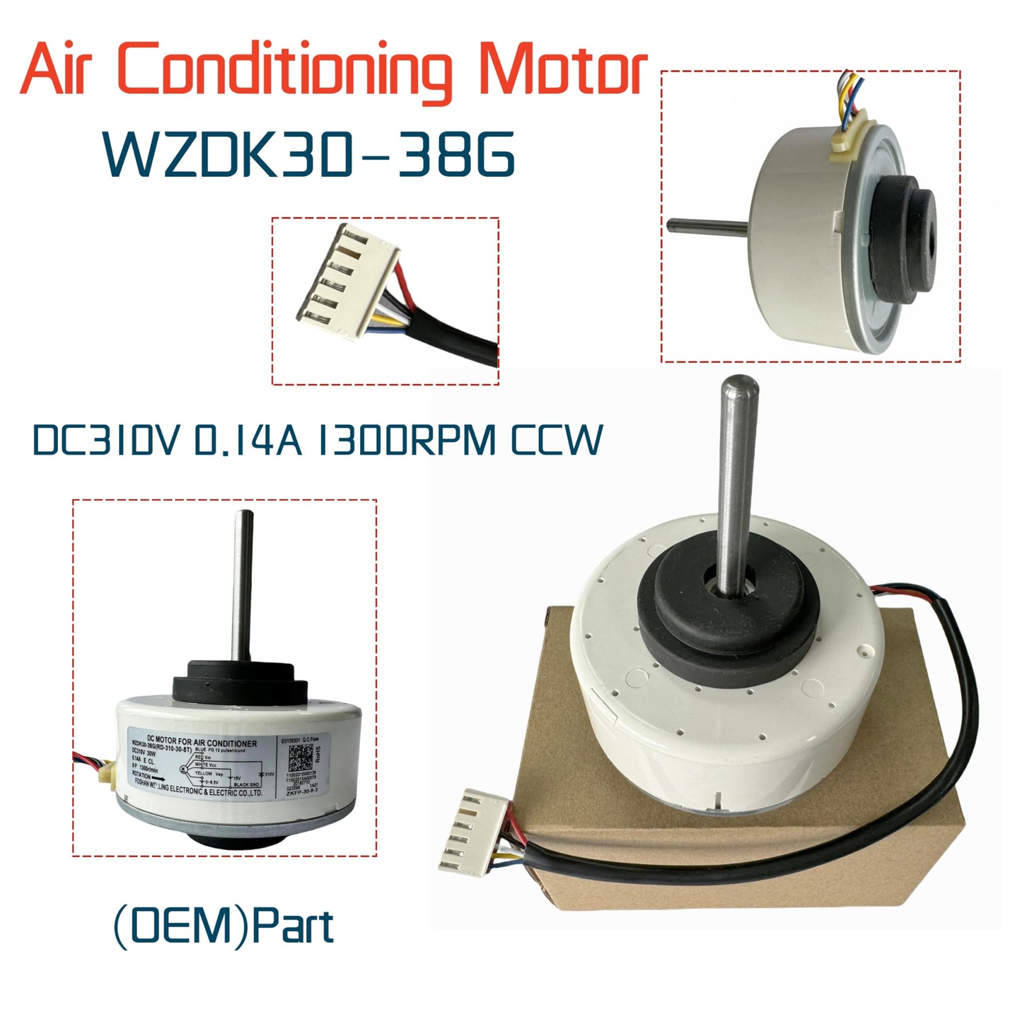 NEW Air Conditioning Motor (OEM) WZDK30-38G (RD-310-30-8T) DC Brushless Fan Motor, 30W Inverter air Conditioner Motor DC Motor for Conditioner,DC310V 0.14A 1300RPM CCW
