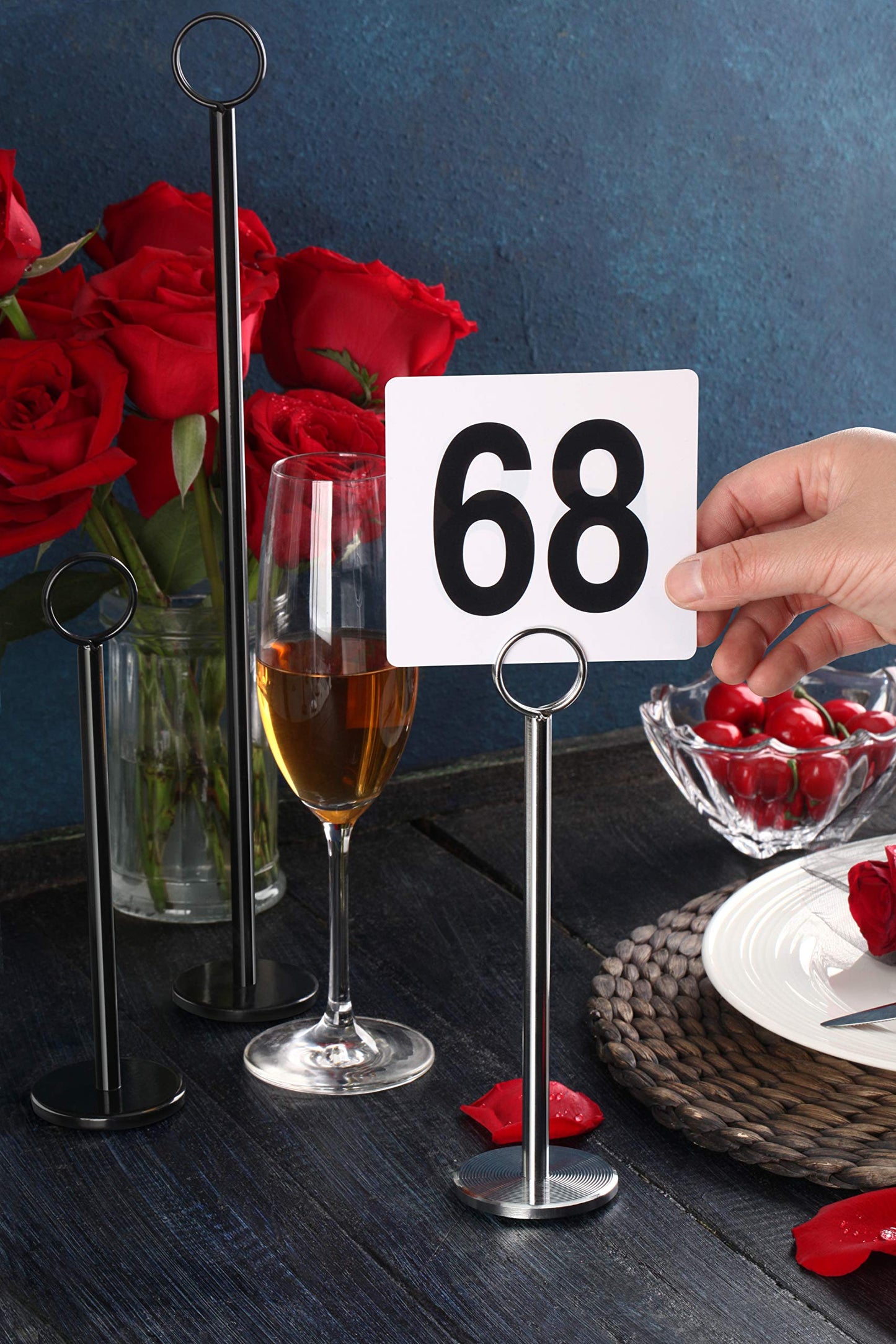 New Star Foodservice 23244 Steel Ring-Clip Table Number Holder/Number Stand/Place Card Holder, Set of 12, 12-Inch