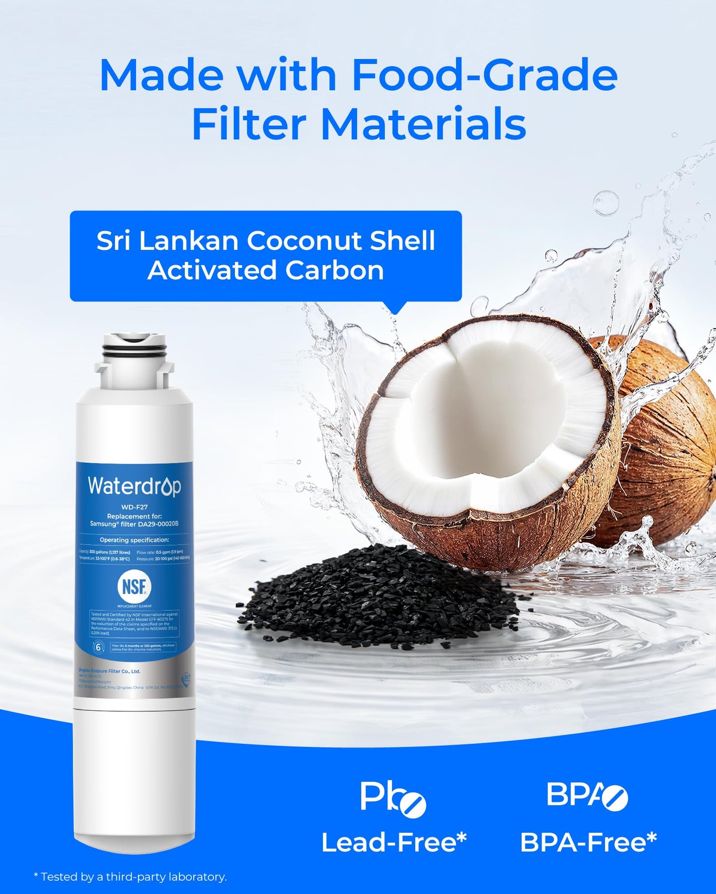 Waterdrop Refrigerator Water Filter, Replacement for Samsung HAF-CIN/EXP, DA29-00020B, DA97-08006A, RF263BEAESR, RF28HMEDBSR, RF263TEAESG, RF4287HARS, 6 Filters