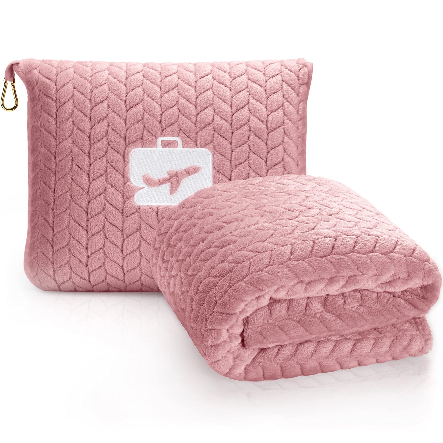 EverSnug Travel Blanket & Pillow 68x42 - Premium Ultra-Soft Microfleece 2 in 1 Compact & Packable Flight Blanket with Soft Bag Pillowcase, Hand Luggage Sleeve and Backpack Clip (Light Pink)