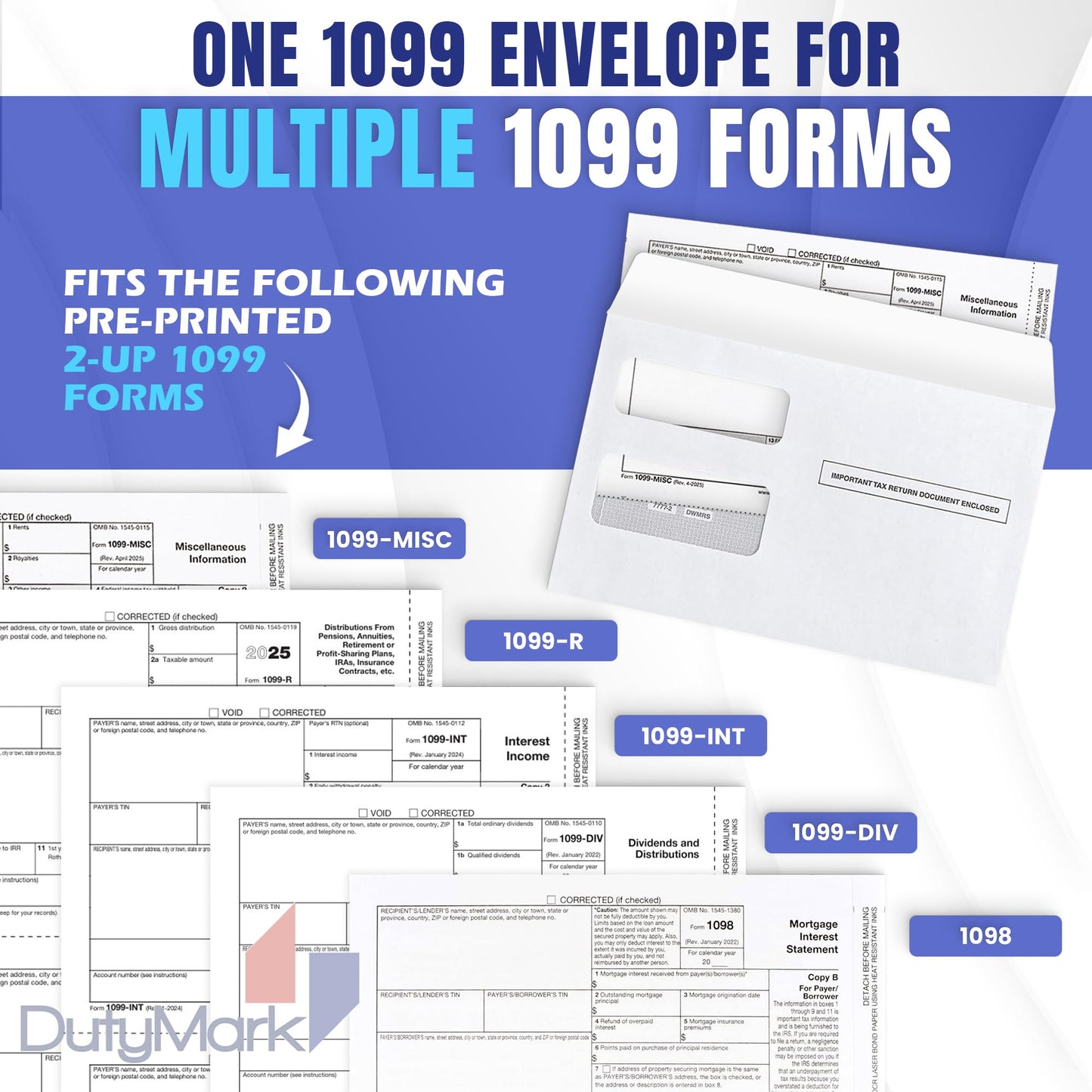 100 Tax 1099 Envelopes Self-Seal For 1099 MISC, 1099-R & DIV - INT, 1095, 1098, Double-Window Security tinded, For Quickbooks or Tax Software - 5 5/8 Inch x 9 Inch, 100 Envelopes