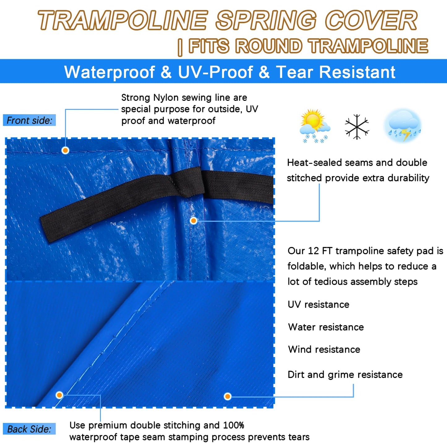 14 ft Trampoline pad Replacement, Trampoline Spring Cover, Thickened EPE Foam Tear-Resistant Waterproof Trampoline Safety Pad, No Holes for Pole