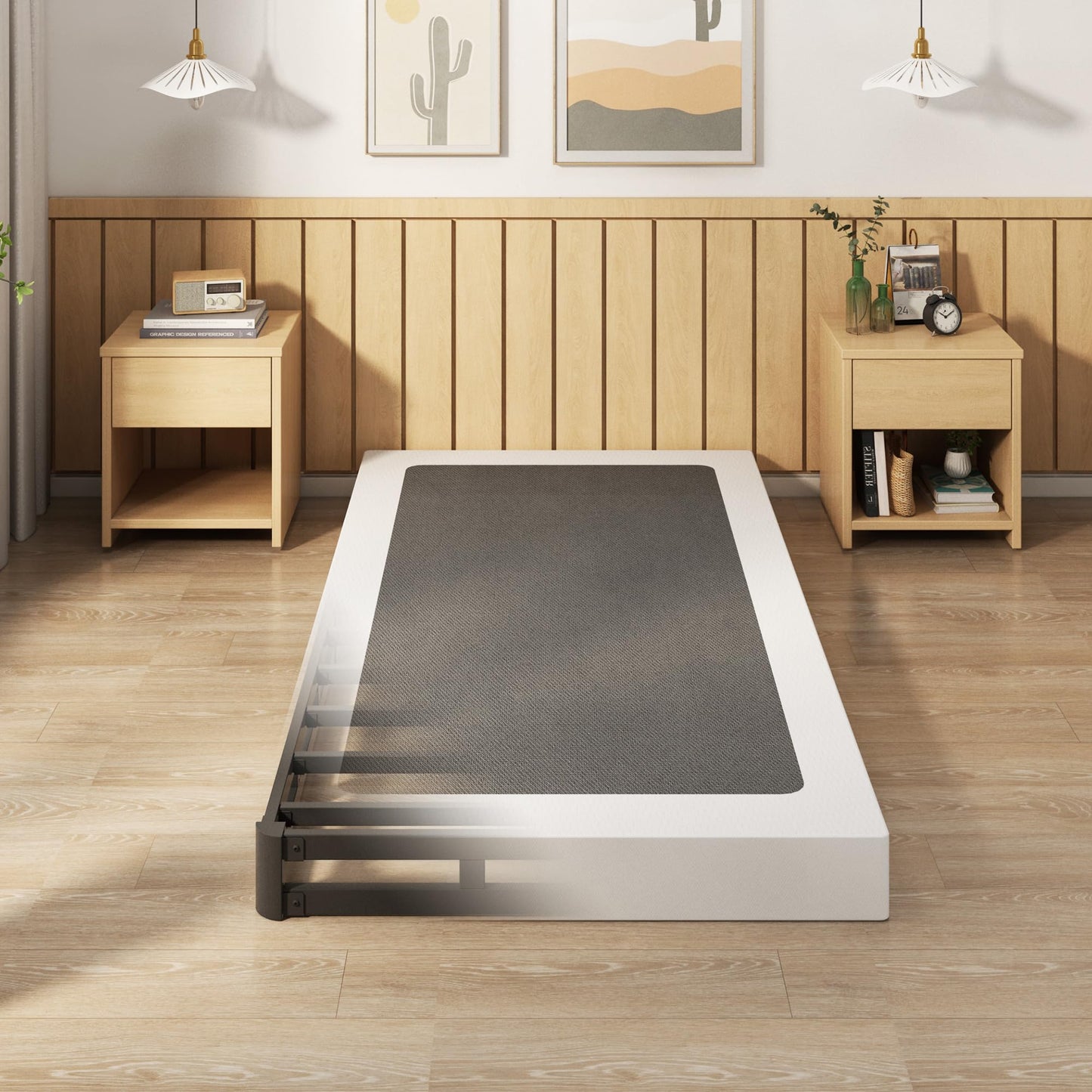 EMODA 5 Inch Twin Box Spring Bed Base, 1500 LBS Heavy Duty Metal Mattress Foundation with Fabric Cover, Easy Assembly