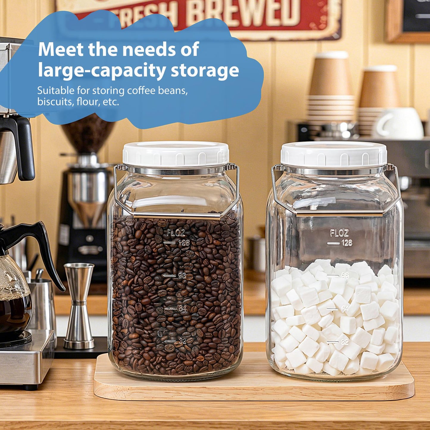 1.5 Gallon Glass Jar with airtight Lid, 2 Pack Wide Mouth Mason Jars with Sturdy Handle, Storage Containers with 2 Clear Scales(192 fl Oz/5700ML), Large Glass Jar for Pickling, Canning, Storage