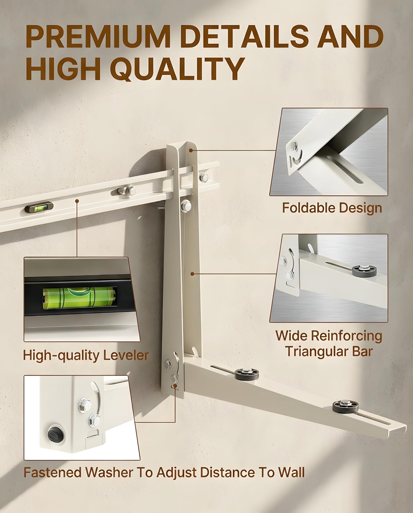 Heavy Duty Mini Split Wall Mounting Bracket, 400lb Load Capacity, Galvanized Steel with Dual Anti-Rust Coating, Adjustable Leveling Design, Anti-Vibration Pads, Fits 7000–12000 BTU Outdoor AC Units