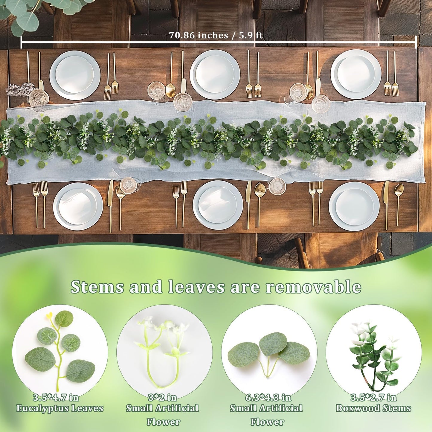 N&T NIETING 8 Pack Artificial Eucalyptus Leaf Garland, Faux Greenery Garland Decor 6 FT Summer Garlands, Fake Hanging Vines for Wedding Decoration Table Mantle