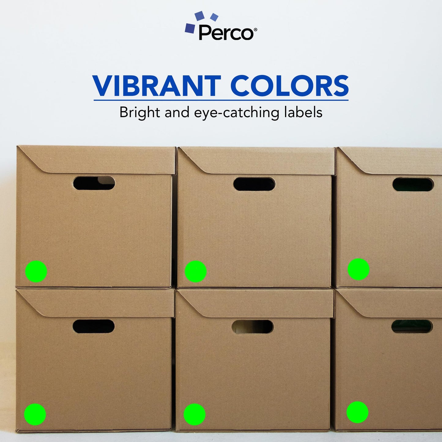 Perco Fluorescent Green Perforated Round Circle Dot Sticker 2-Inch Labels — 3 Rolls, 1,500 Stickers - in Stock, Ready & Promo Labels, High Visibility, Strong Adhesive—Made in USA
