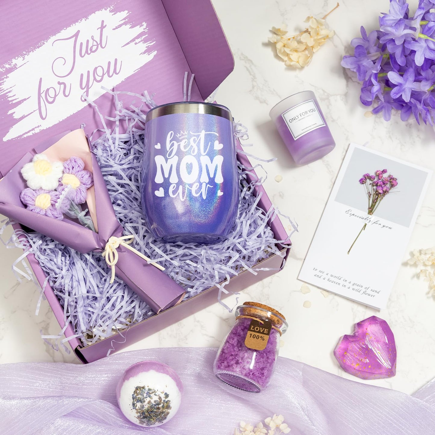 Mothers Day Gifts for Mom, Mom Birthday Gift Ideas Box from Daughter Son, Mommy to be After Birth, Best Mom Ever Tumbler Set Get Well Soon Self Care 7pcs Basket for Christmas, Thanksgiving