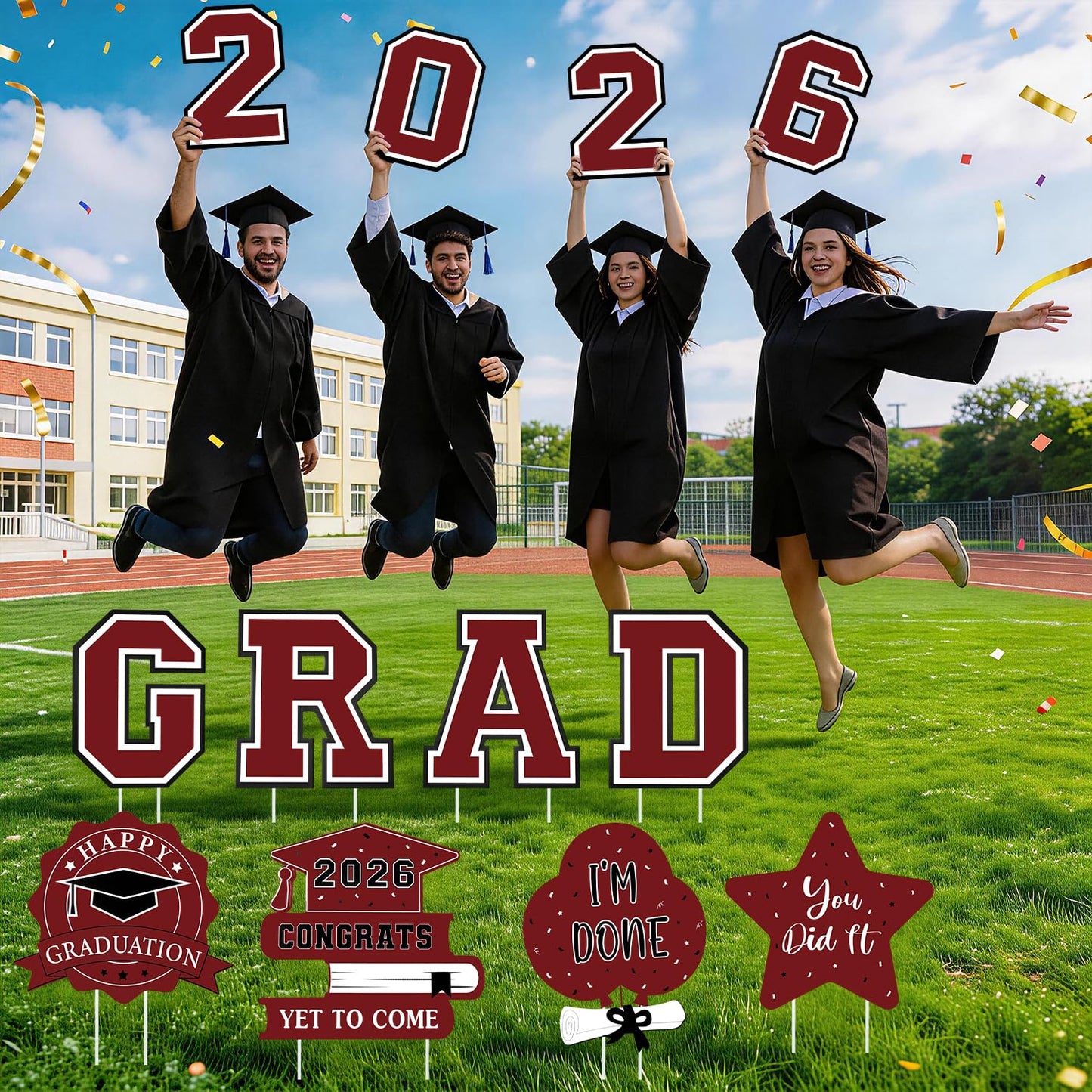 Graduation Decorations 2026 12Pcs Graduation Yard Signs Class of 2026 Outdoor Waterproof Congrats Grad Sign with Stakes for kindergarten K-12th College Any Grade Maroon