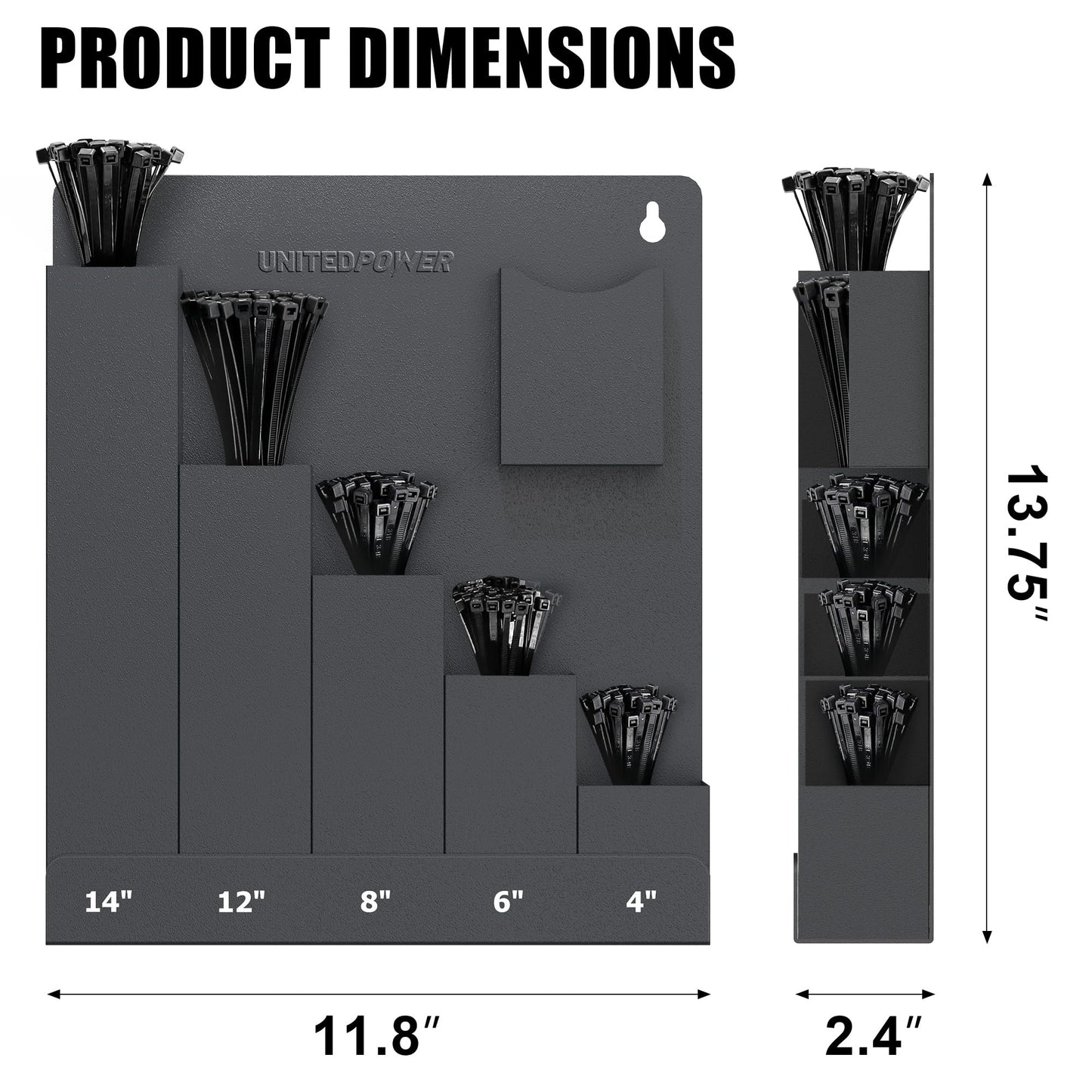 UNITEDPOWER Cable Tie Holder, Wall Mount Storage Rack Organizer for Workshop, Shed, Garage, Home, Fit Various Lengths Zip Tie
