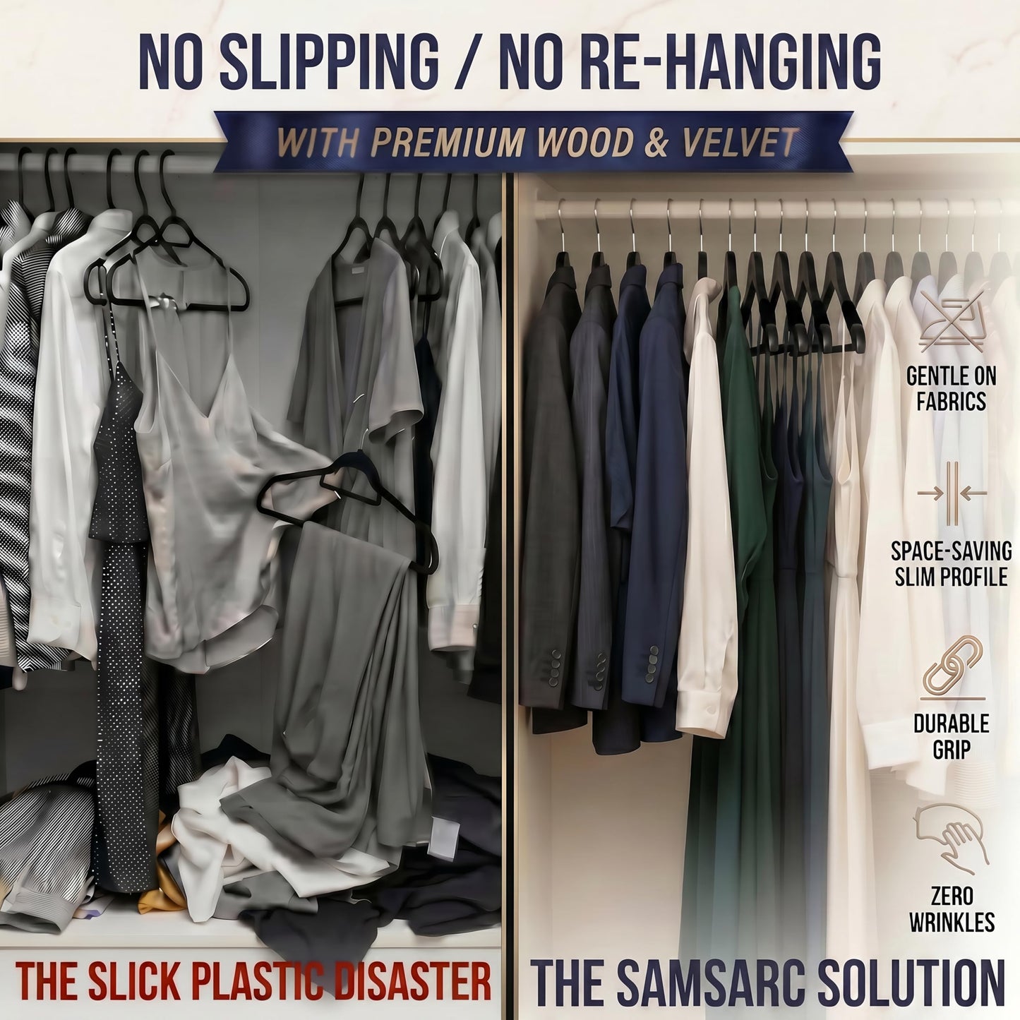 Black Wooden Hangers 20 Pack – Luxury Non Slip Lotus Wood Clothes Hangers with Velvet Bar, 360° Swivel Hook, Heavy Duty Suit & Coat Hangers for Pants, Jackets & Closet Organization – SAMSARC