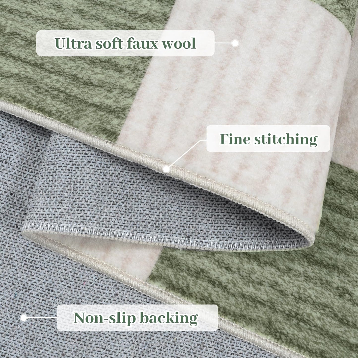 Machine Washable 5x7 Area Rugs for Living Room Checkered, Non Slip Soft Low Pile Farmhouse Geometric Modern Neutral Playroom Boys Rugs for Bedroom, Large Carpet Rugs for Dining Room(Sage Green,5'x7')