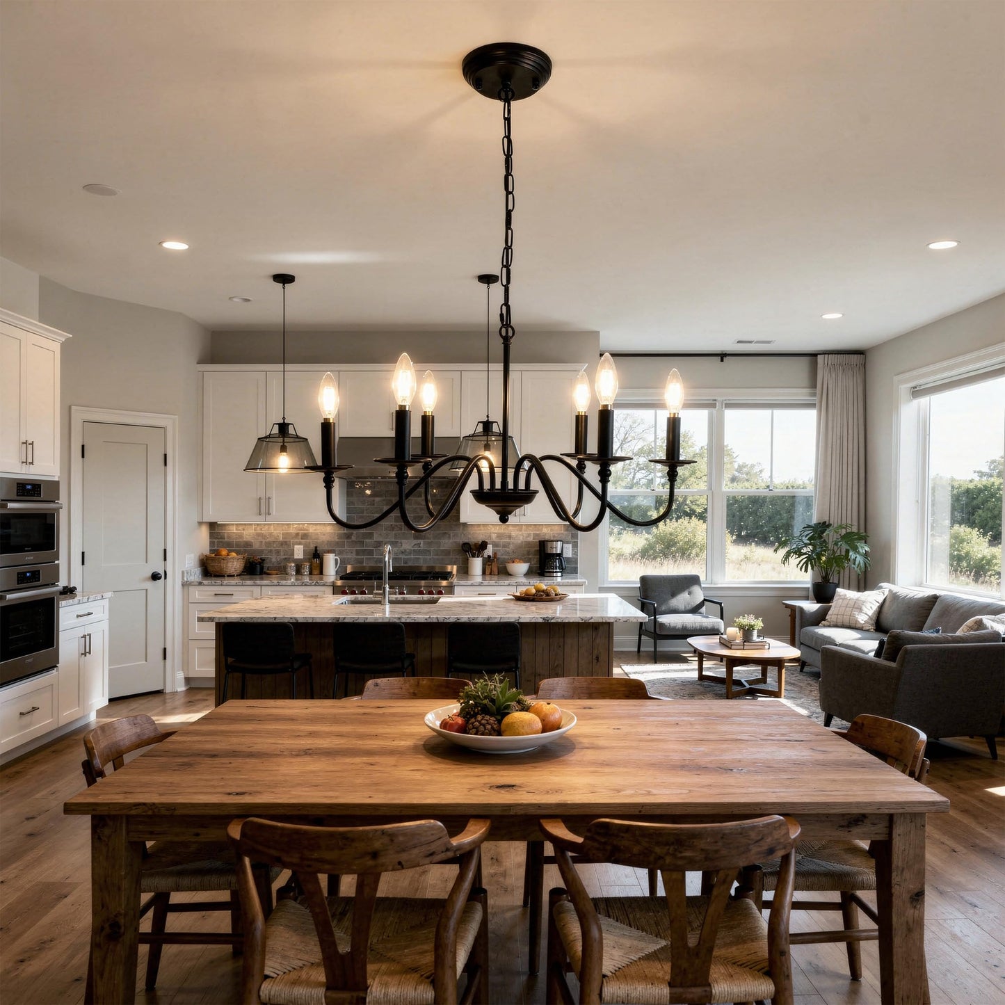 Phaosio Black Chandelier, 6-Light Farmhouse Candle Chandelier 29'', Rustic Industrial Hanging Light Fixture for Dining Room, Kitchen Island, Living Room, Entryway, Bedroom, Foyer