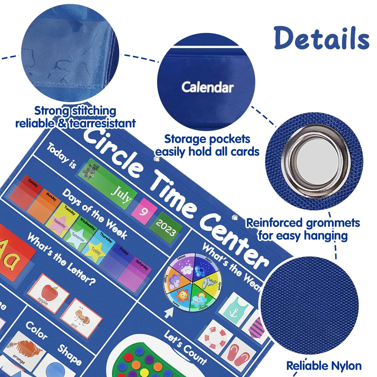 Circle Time Learning Center-Montessori Toy for 3 4 5 Year Old Pocket Chart Calendar Set Learning Calendar Weather,Alphabet,Counting Number,Color,Classroom Calendar Pocket Chart for Homeschool Supplies