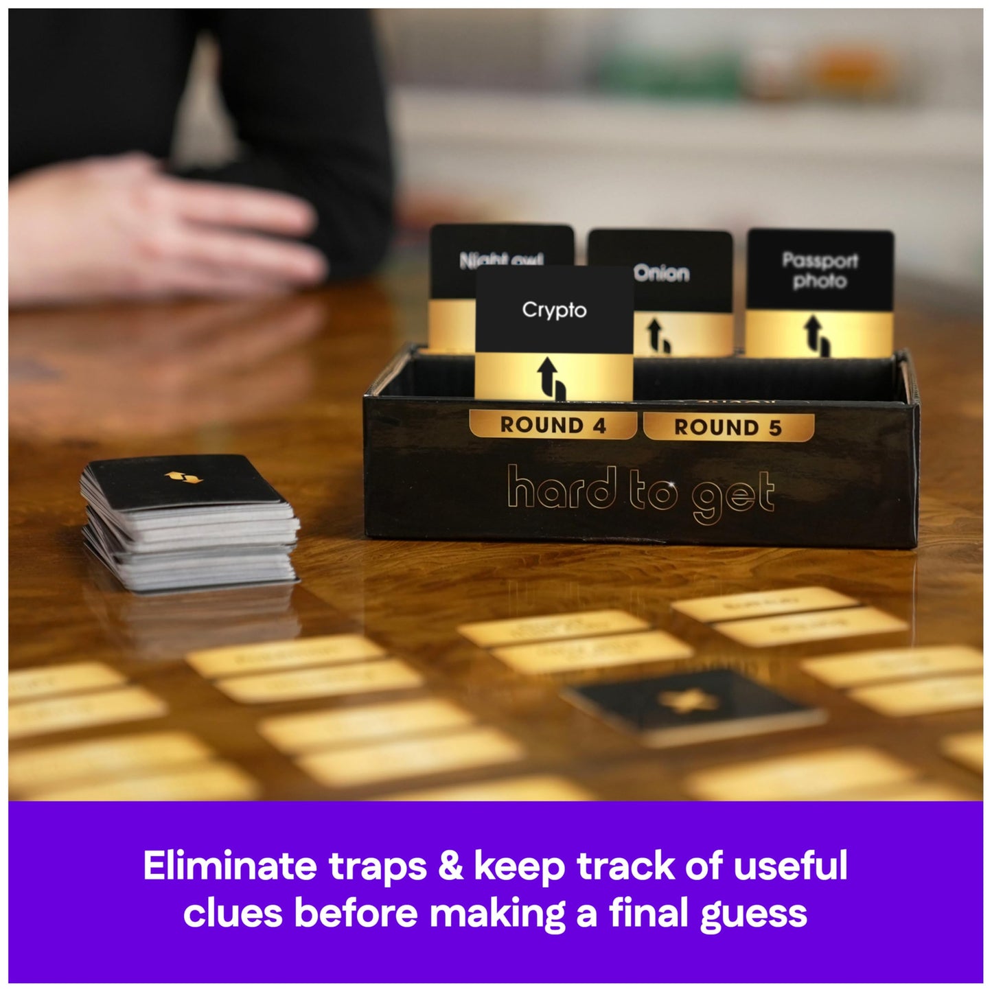 Spin Master Games, Hard to Get, Find the Secret Word Clue Card Game with Hilarious & Challenging Prompts, Easy Indoor Activity, 2-10 Players, Ages 14 & Up