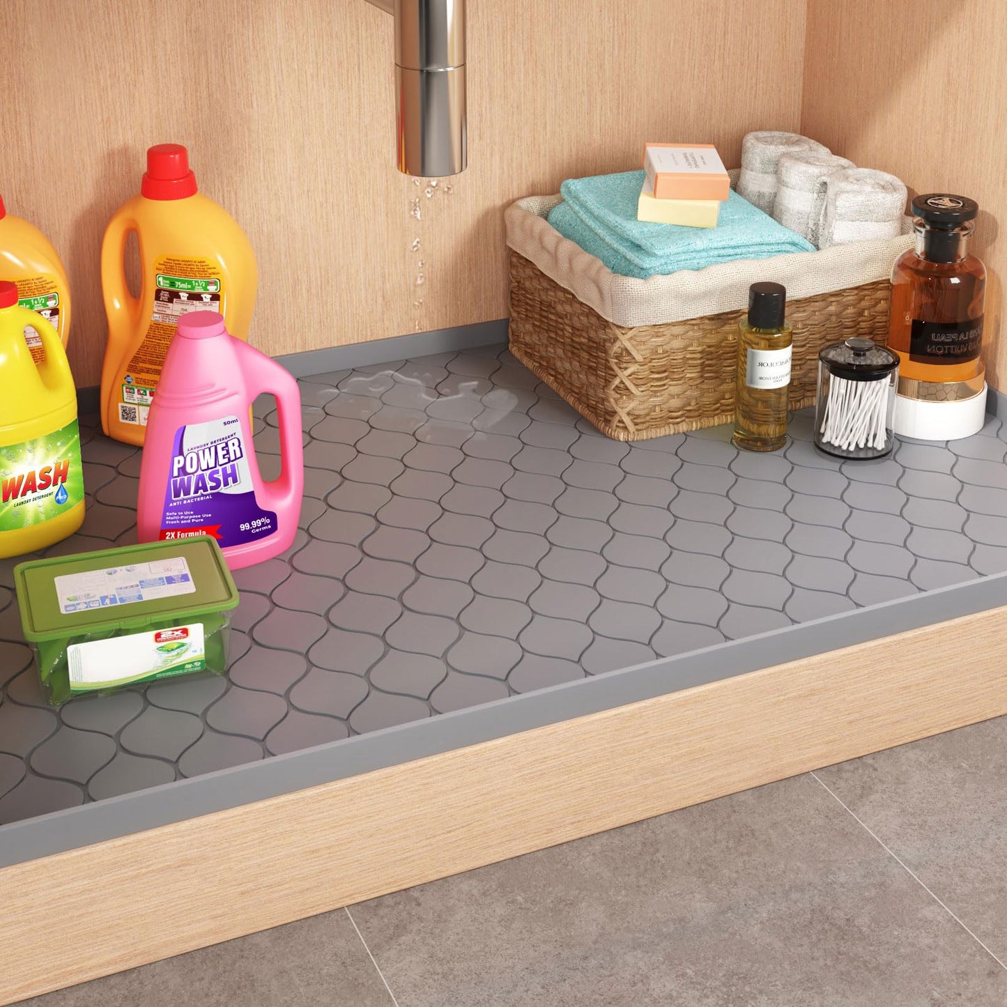Winisok Silicone Under Sink Mat 40" x 22", kitchen Essentials and Gadgets, Shelf liner and Cabinet Protector, Home Organizers and Storage, Waterproof Bathroom Tray