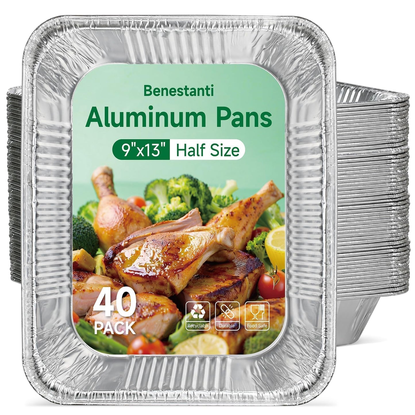 9x13 Inch Aluminum Pans (40 Pack) – Disposable Half-Size Foil Pans, Deep Tin Foil Pan, Disposable Baking Pans for Cooking, Heating, Storing & Prepping Food, Steam Table Deep Trays, Oven-Safe