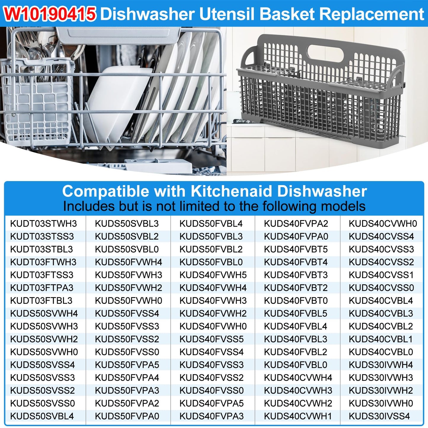 Upgrade W10190415 8531233 Universal Dishwasher Silverware Basket, Compatible with Kitchenaid Whirlpool Kenmore Dishwasher Utensil Basket Replacement KDFE104HPS0 KDTM354DSS4 WP8562043 Silverware Basket
