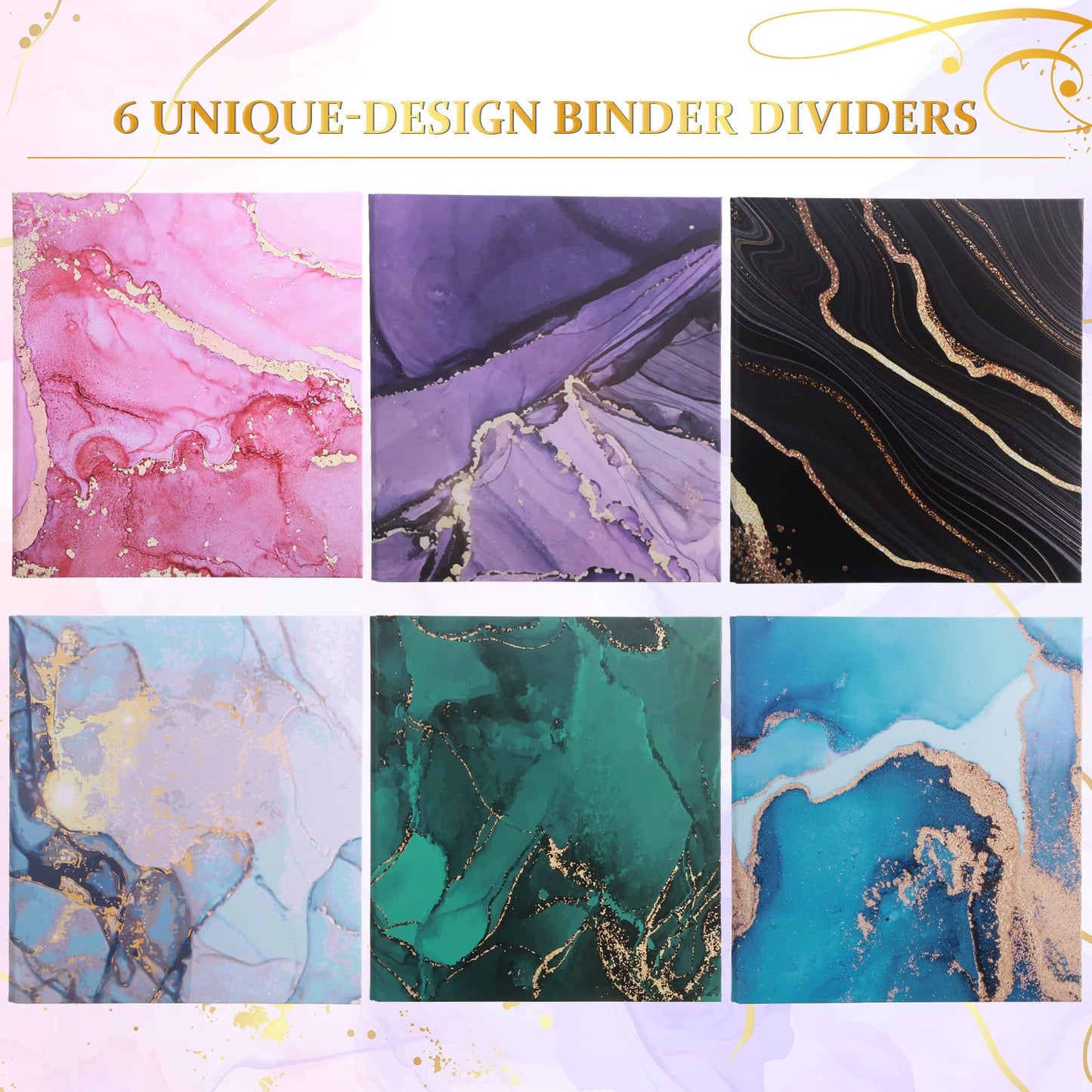 Thenshop 6 Pack Marble 1 Inch 3 Ring Binders Cute Decorative Round Ring Binders Aesthetic Hardcover for Loose Leaf Paper Letter Size Paper School Office Supplies, 10.5 x 12 Inch