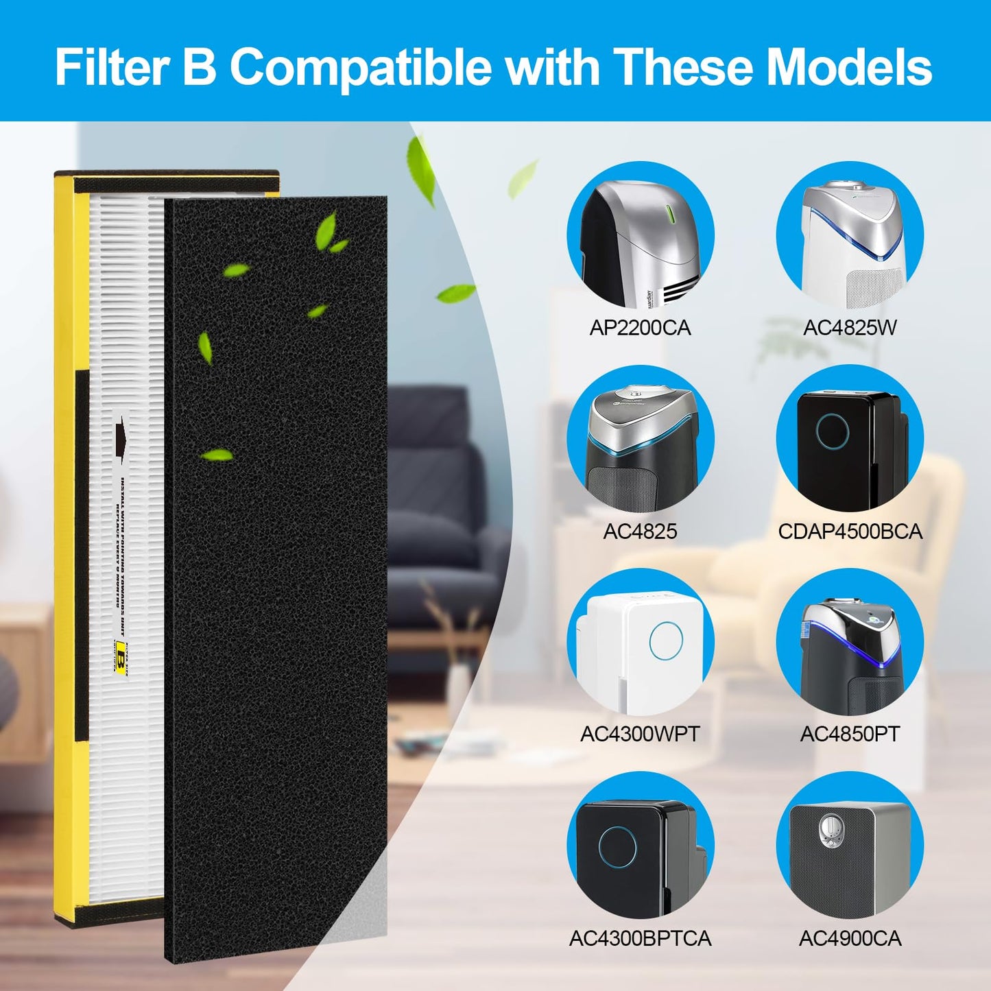 FCFMY 6 Packs FLT4825 H13 True HEPA Replacement Filter B Compatible with AC4300BPTCA, CDAP4500BCA, AC4825, AC4850PT, AC4820, AP2200CA Air Cleaner Purifier