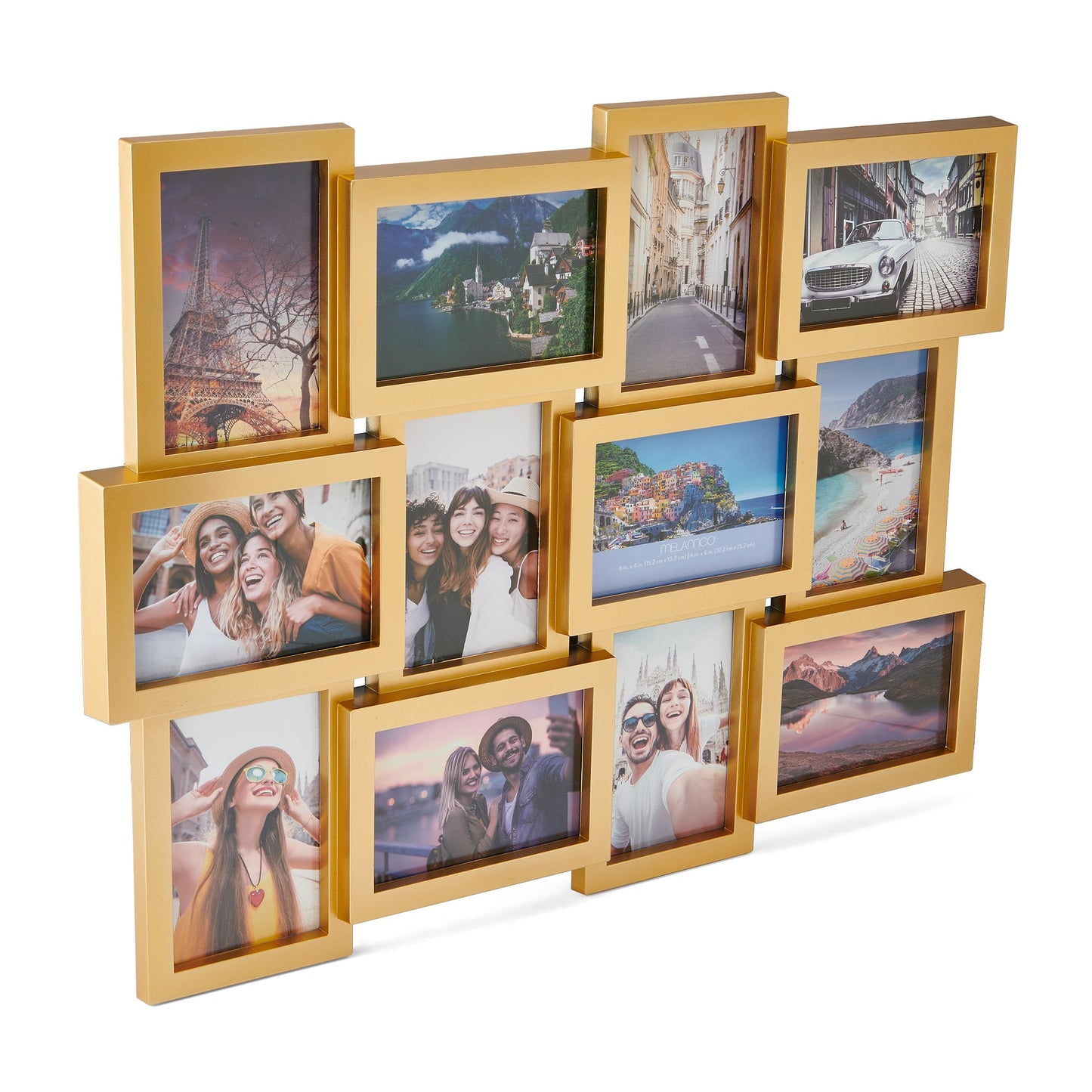 MELANNCO Collage Picture Frame for Wall, 12-Opening Gold Photo Display Holds Six 4x6 and Six 6x4 Photos, 23.25 x 18 Inch Wall Decor Collage Frame