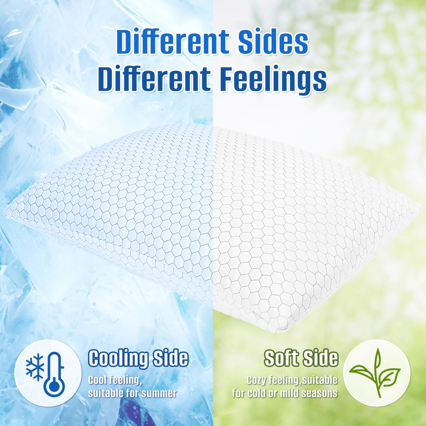 CushyOasis Shredded Memory Foam Pillow for Sleeping, Cooling Bed Pillows Set of 2, Adjustable Pillows for Side, Back, Stomach Sleepers with Washable Pillowcase (Queen Size, Grey)