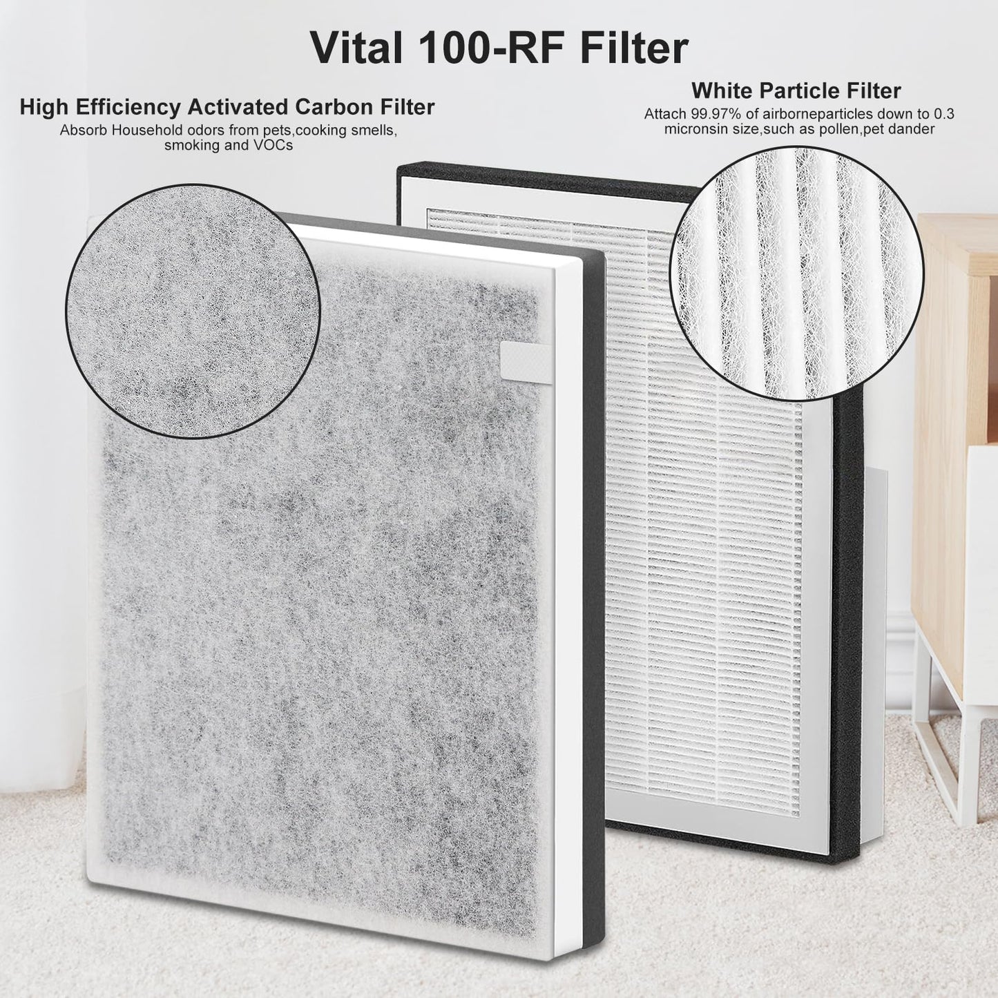 NXBHG Vital 100 Replacement Filter Compatible with Levoit Vital 100 Air Purifier, 3-in-1 Replacement Filter and High-Efficiency Activated Carbon Filters, Part Number Vital 100-RF, 4 Pack.