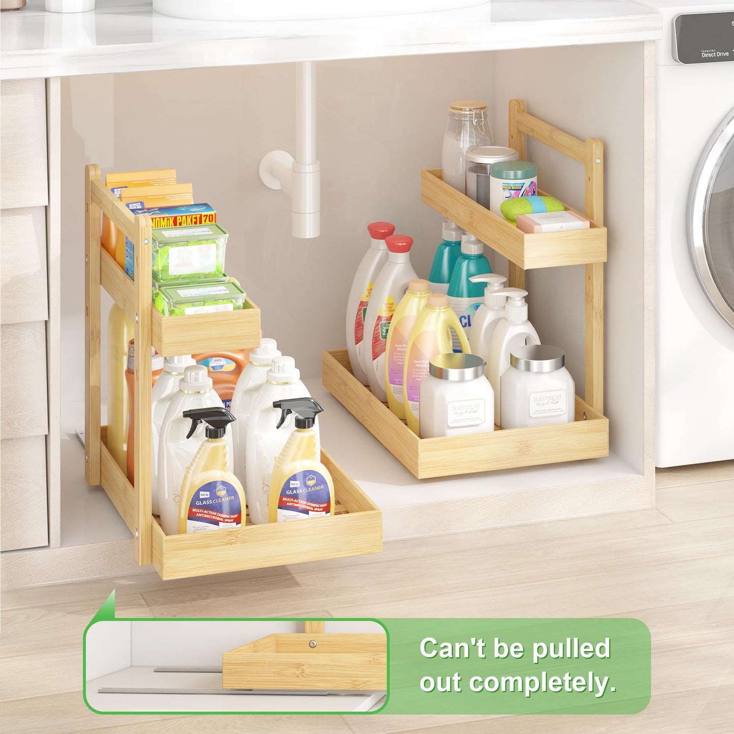 Wisuce Home Under Sink Organizer - 2-Tier Pull Out Cabinet Organizer Vertical Slide Out Sink Shelf Storage Shelves for Multi-Purpose Bath Kitchen Bathroom Medicine (Nature, 2 Packs)