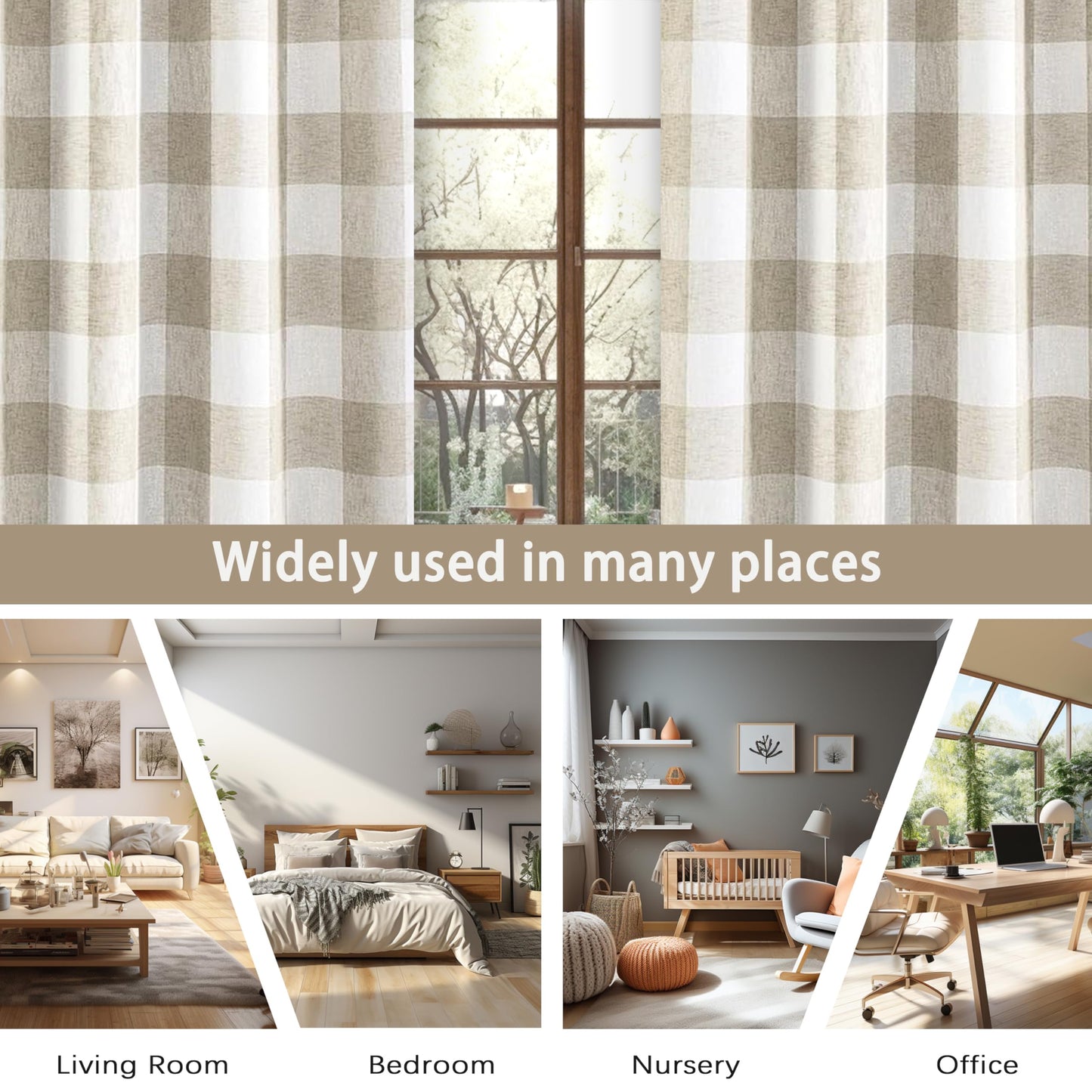DriftAway Buffalo Plaid Blackout Curtains Linen Textured Farmhouse Double Layer Thermal Insulated Yarn Dyed Woven Checkered Gingham Grommet Drapes for Living Room 2 Panels Each 52W x 84L Taupe