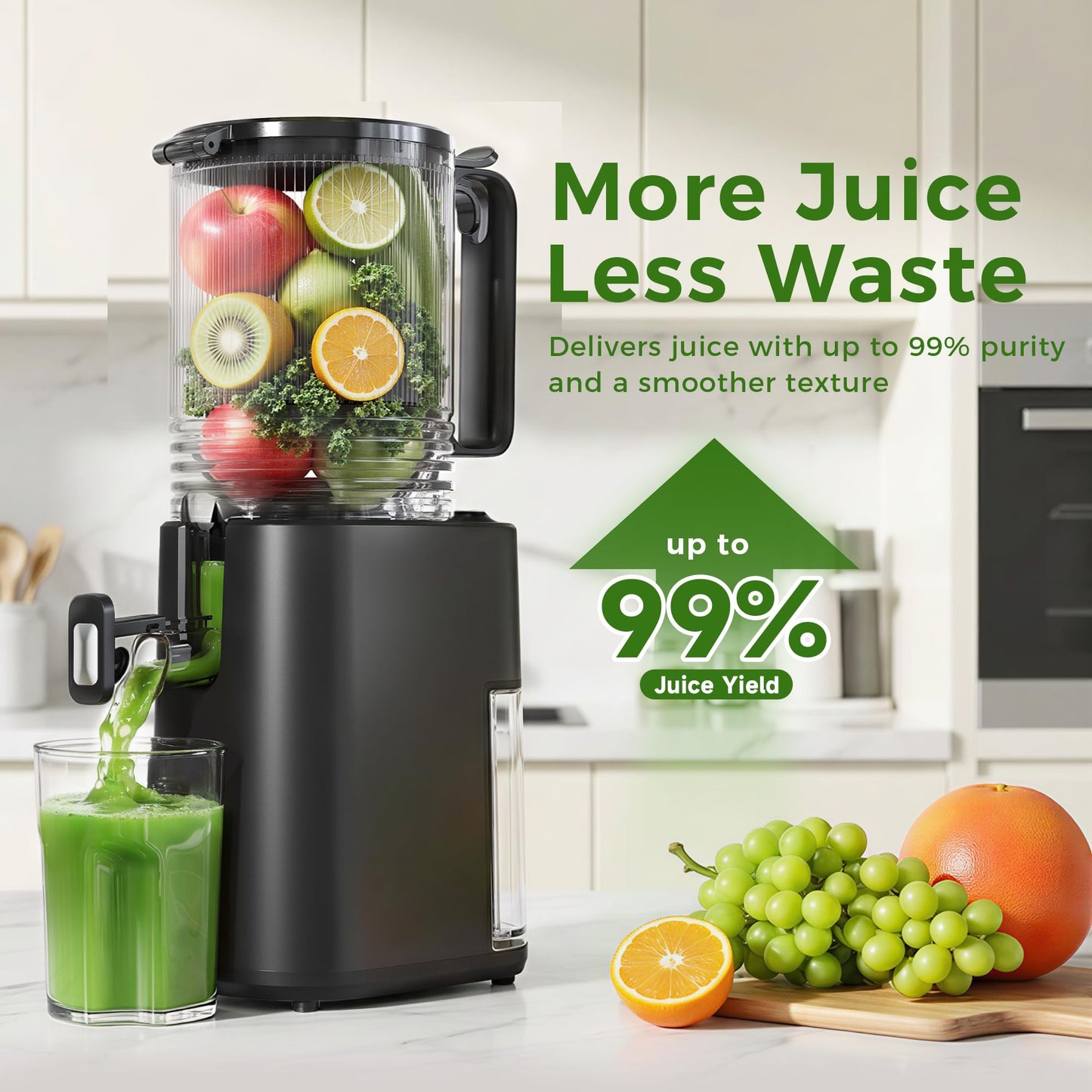 Cold Press Juicer, 5.5inch Wide Feed Chute Juicer Machine, Slow Masticating Juicer for Whole Vegetables & Fruits, Black