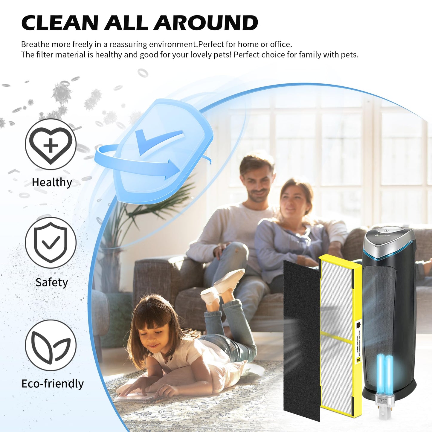 4 pack FLT4825 HEPA Replacement Filter B ＆ LB4000 Bulb for Guardian AC4825, AC4300, AC4850, AC4800, AC4820, AC4900 Air Cleaner Purifier, 4 HEPA Filters +12 Carbon filters+ 2 lb4000 uv bulb
