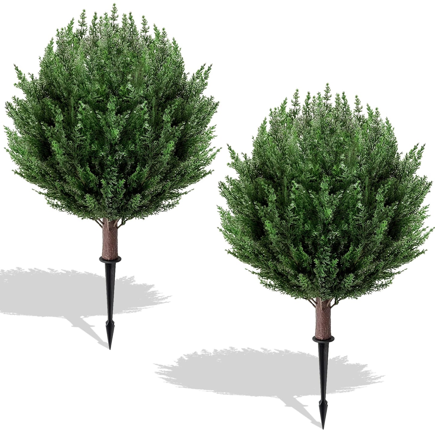 SylvanVerse 2 Pack 2FT Artificial Cedar Topiary Trees with Ground Spike, Fake Pine Shrubs Bushes, UV Resistant Faux Evergreen Cypress Tree Plants for Indoor Outdoor Planters Front Porch