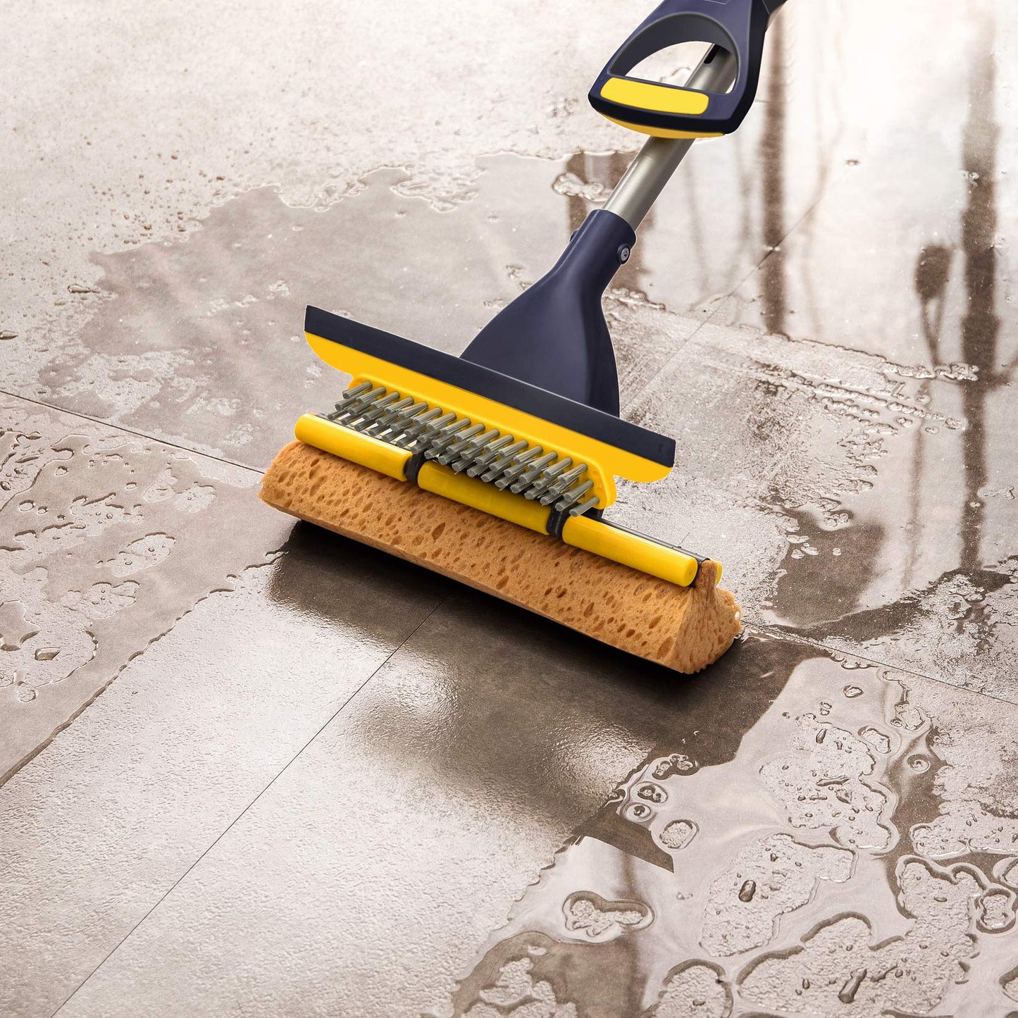 Yocada Sponge Mop Home Commercial Use Tile Floor Bathroom Garage Cleaning Total 2 Sponge Heads NOT 3 Telescopic Handle Squeegee from 42.5 to 52 Inches Easily Dry Wringing only 2 Heads