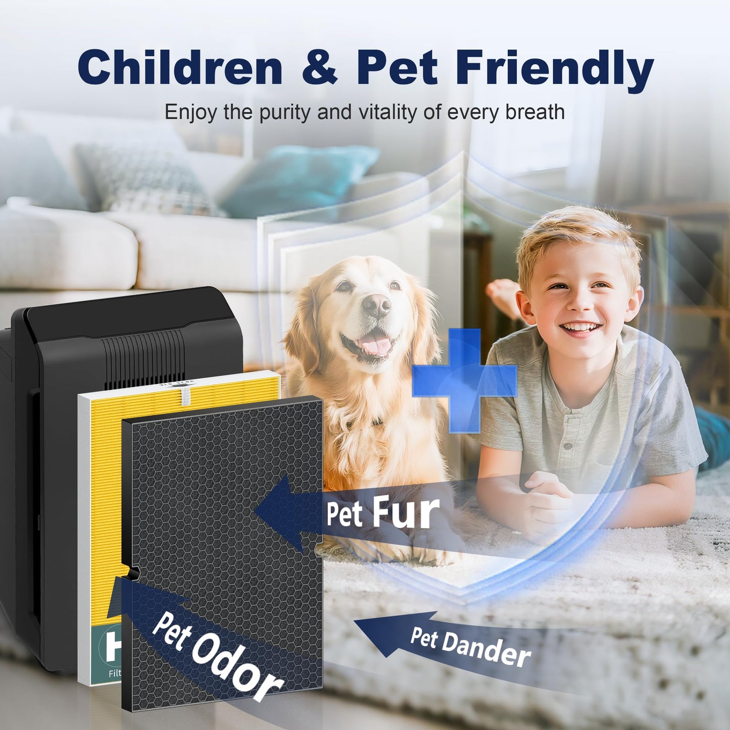 116130 Pet Care Replacement Filter H for Winix 5500-2 AM80 Plasmawave Air Purifier, High Efficiency Filter and Activated Carbon Filter Combo Pack, 2 Set, Yellow