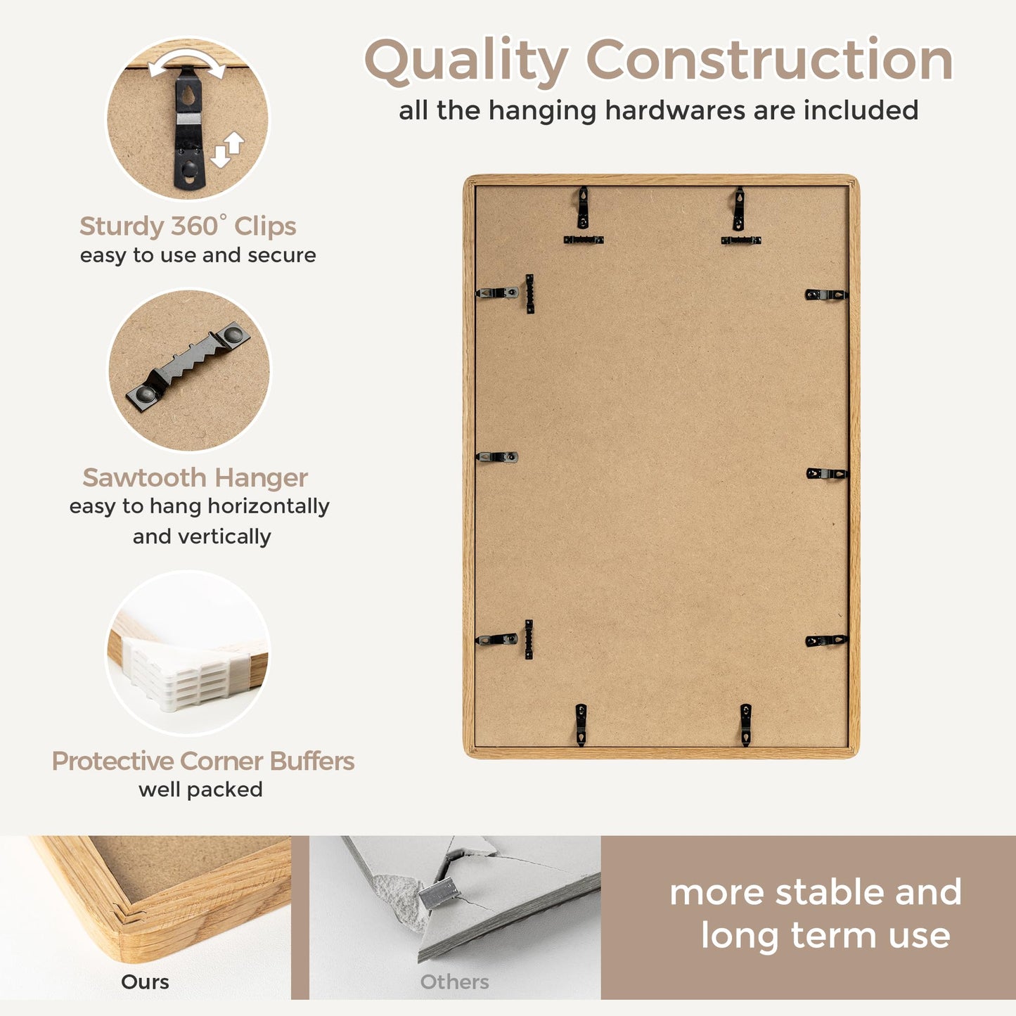 FLYJOE 16x24 Poster Frame | Solid Oak Wood 16 x 24 Picture Frame | 24x16 Poster Frame With Mat For 12x18 | Tempered Glass And Hanging Hardware Included | 16 By 24 Frame Wood (Natural Oak, 1 Pack)