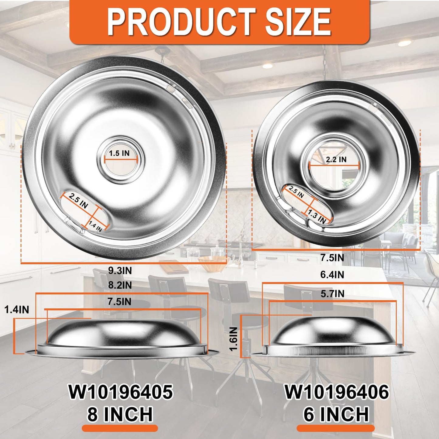 【UPGRADED】W10196405 W10196406 Electric Stove Burner Drip Pans & MP21YA MP15YA Electric Range Burner Element Unit Set fit for Whirlpool Kenmore Amana Range Oven/Stove by Cenipar