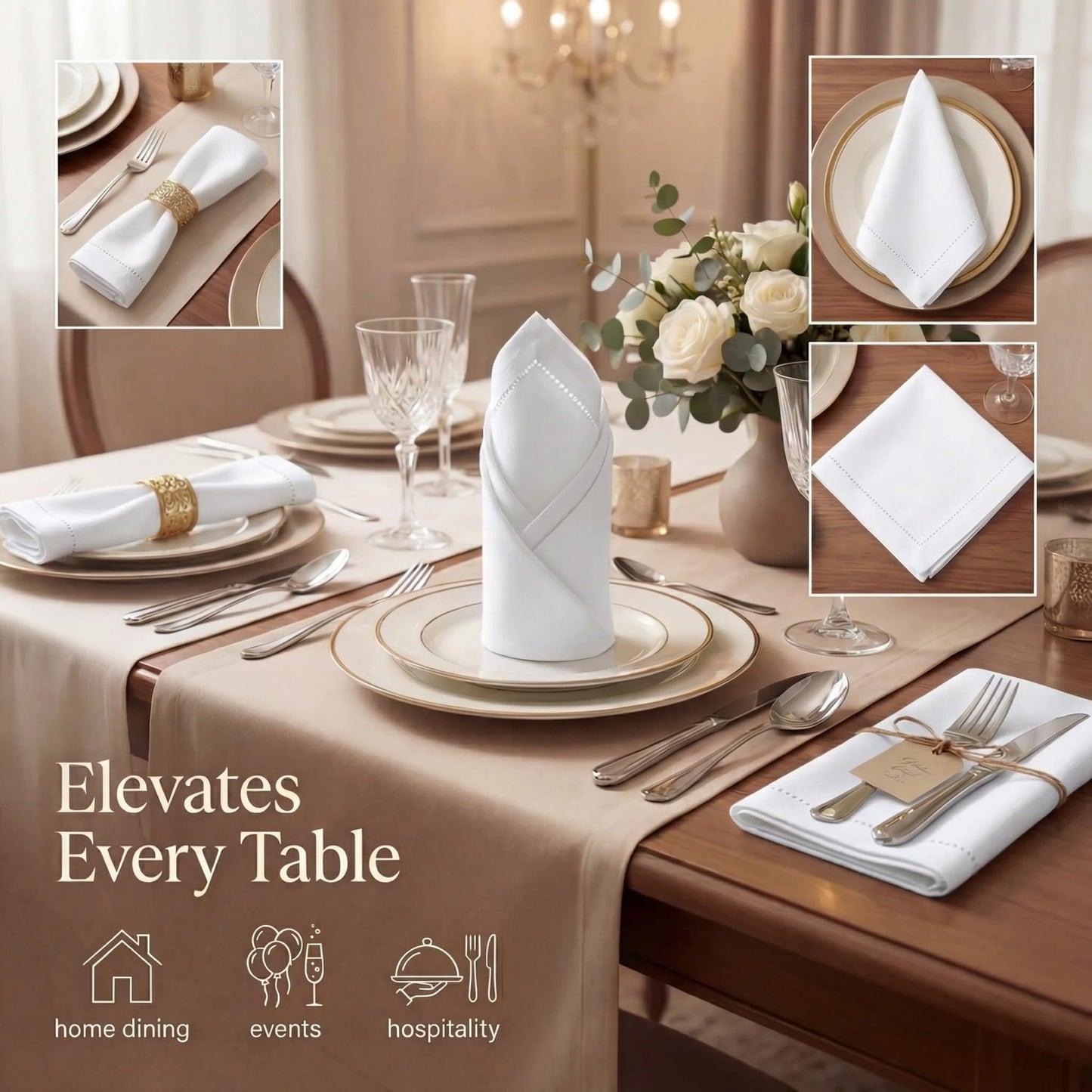 Urban Villa Cloth Napkins 100% Cotton Highly Absorbent Washable Reusable Premium Dinner Napkins Ideal for Gifts for Mothers Day Hotel Farmhouse Parties - White - Hemstitch (20" x 20", Set of 12)