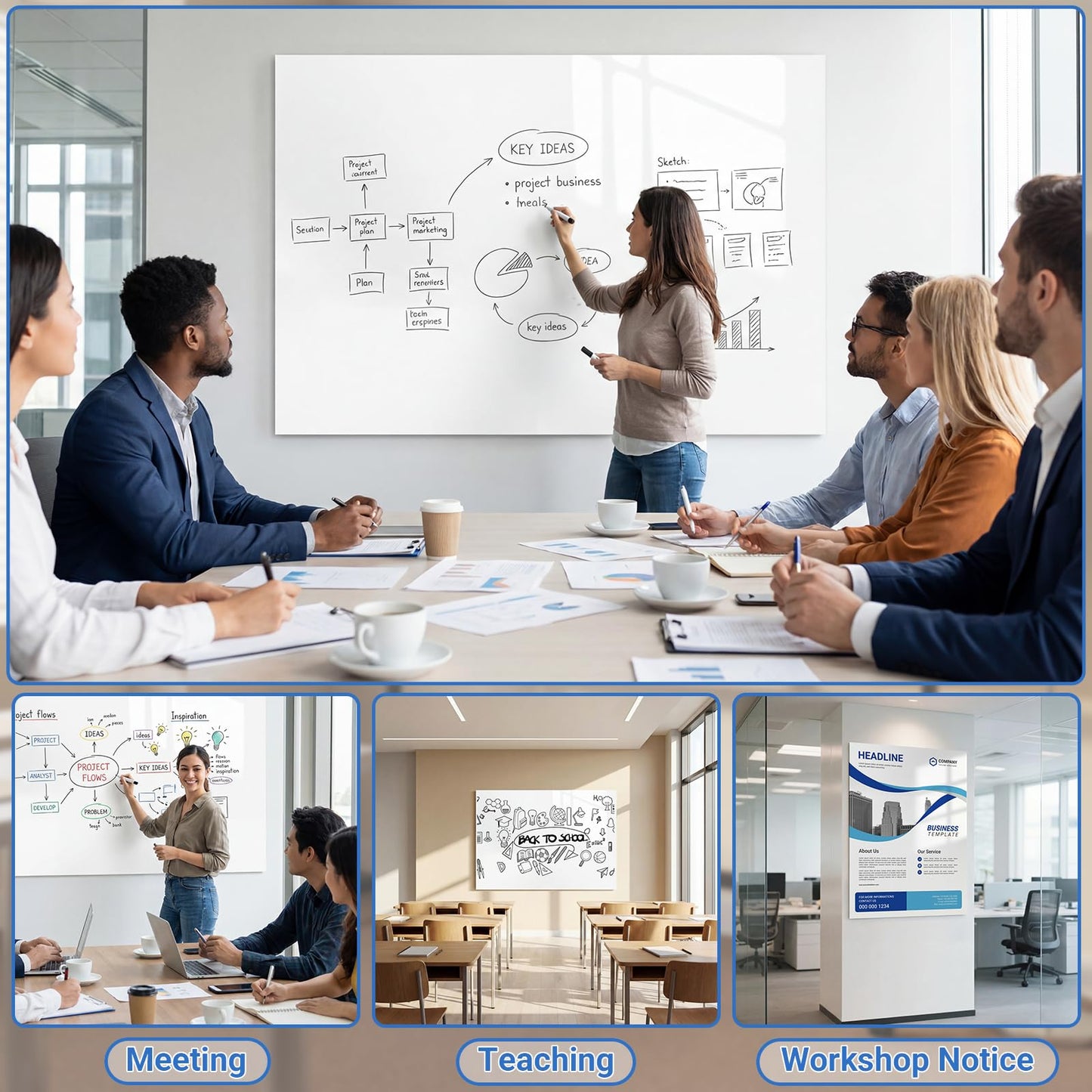 AFMAT White Board Dry Erase Paper, 48" x 36" Whiteboard Wallpaper, with 4 Markers, Stain-Proof & Super Sticky, No Ghost, 4' x 3' Peel and Stick Dry Erase Board Paper Roll for Wall/Home/Office