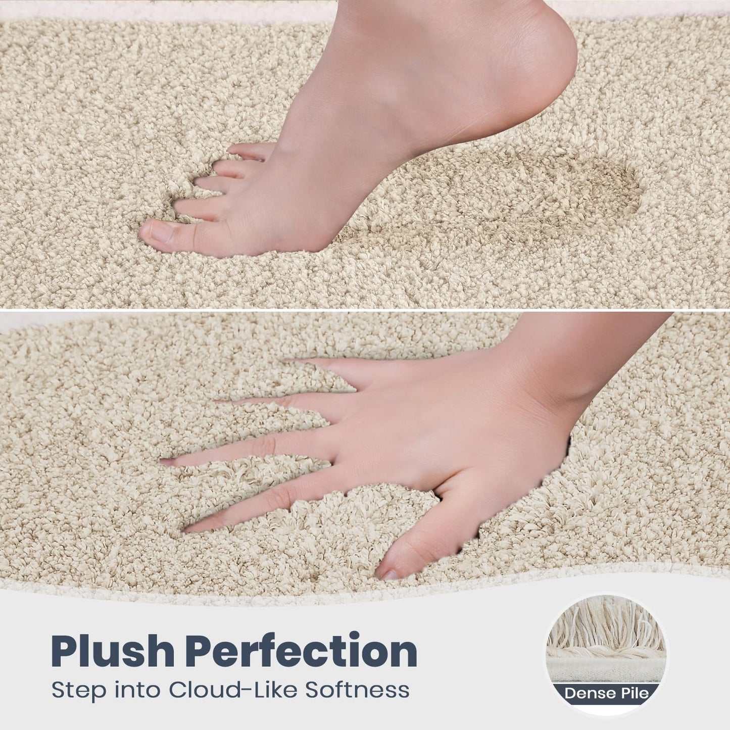 PURRUGS Bathroom Rug Non-Slip Machine Washable 24" x 60", Super Absorbent and Quick Dry Shaggy Microfiber Bath Mat, Extra Soft and Plush Bath Rug for Bathtub, Shower, and Sink, Beige