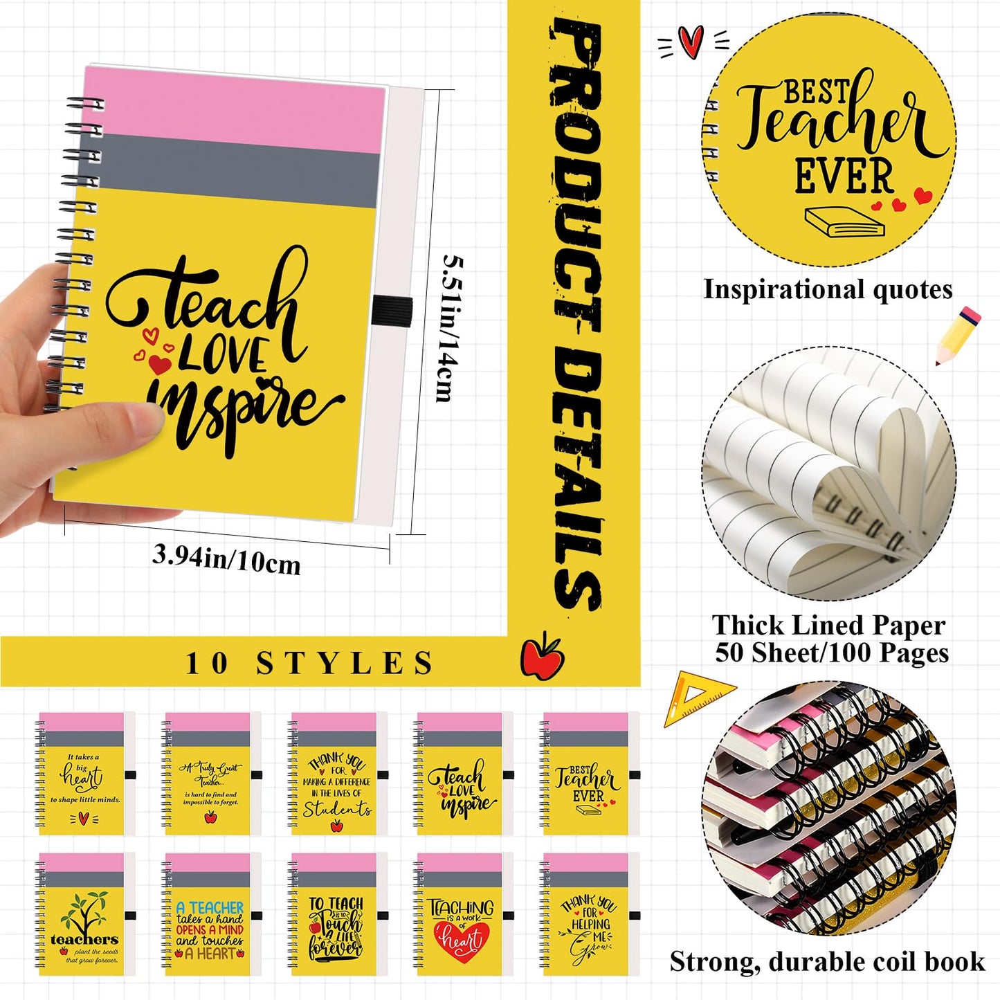 Resurhang 20 Sets Teacher Appreciation Graduation Gifts Bulk, Spiral Notebooks with Glitter Pens, End of Year Teacher Gifts from Student Thank You Gift for Classroom Party Favor, Back to School