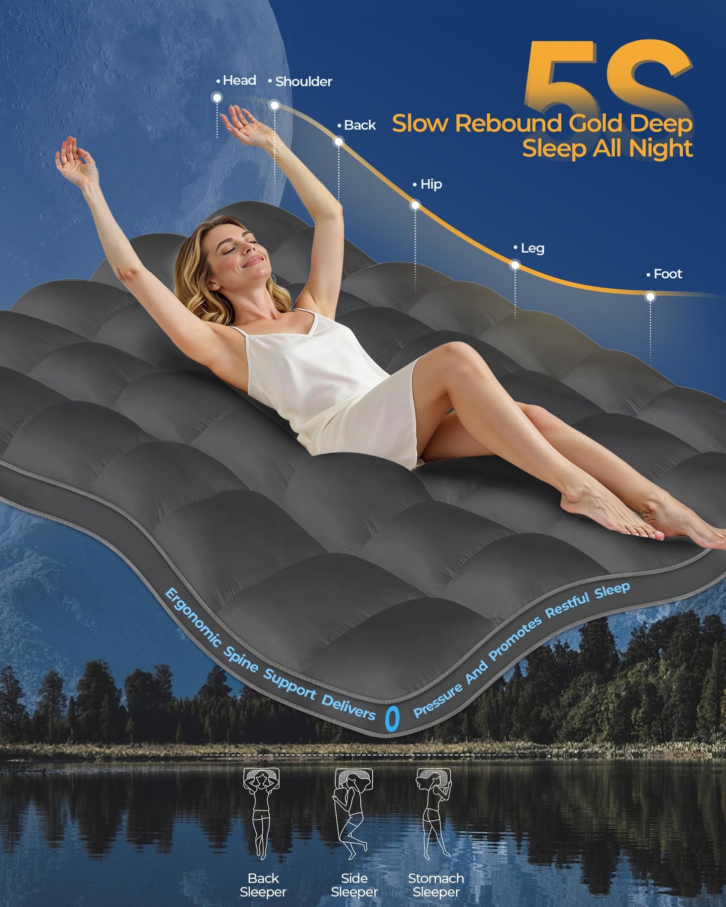 KAYFIA Full Mattress Topper, Extra Thick Mattress Pad Cover for Deep Sleep,3D+7D Snow Down Alternative Fill Overfilled Plush Pillow Top with 8-23 Inch Deep Pocket-Gray