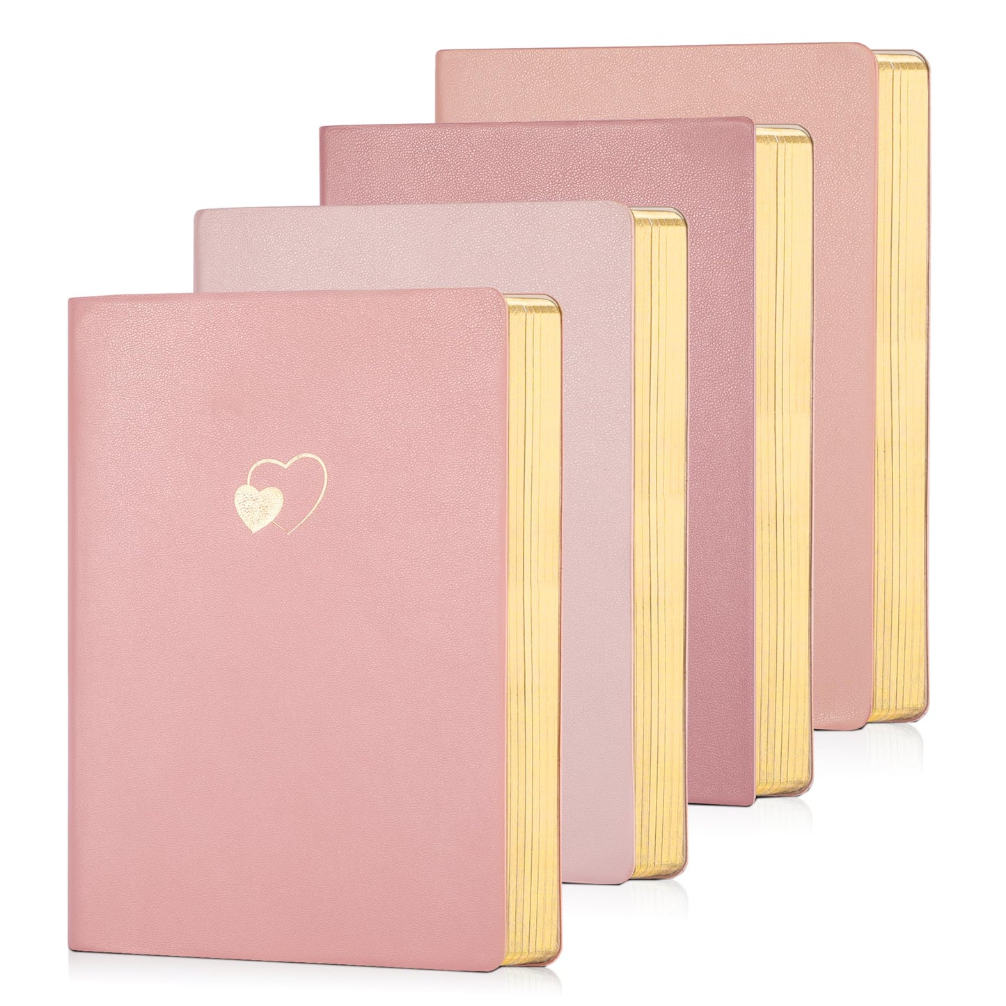 CAGIE 4 Pack Lined Journal Notebook for Women and Girls 256 Pages Cute Diary with Heart-Shaped Leather Journals for Writing A5 Soft Cover Notebooks for Work School, Pink