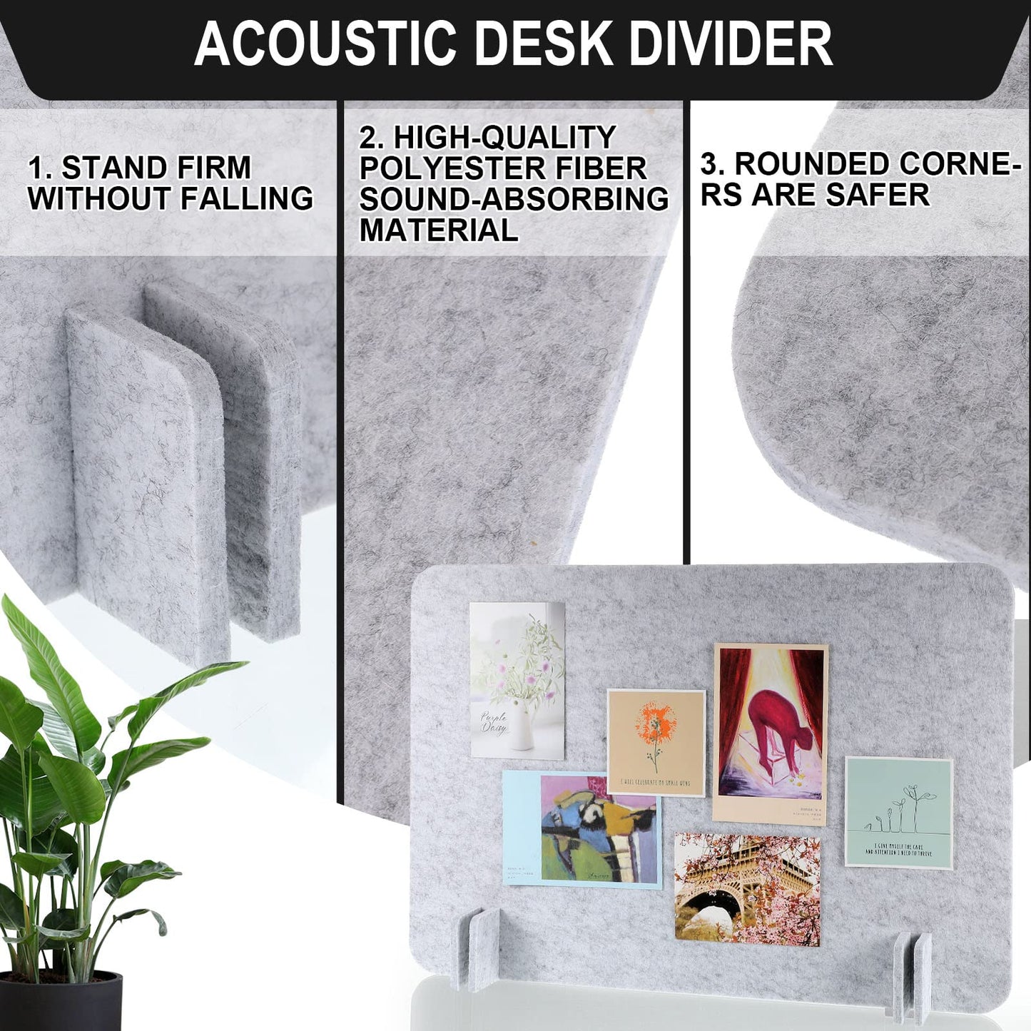 Fabbay 2 Pcs Acoustic Freestanding Desk Divider Desk Partition 16 x 24 Inch Table Freestanding Privacy Panel Visual Distraction and Noise Reducing for Office Classroom (Silver Gray)