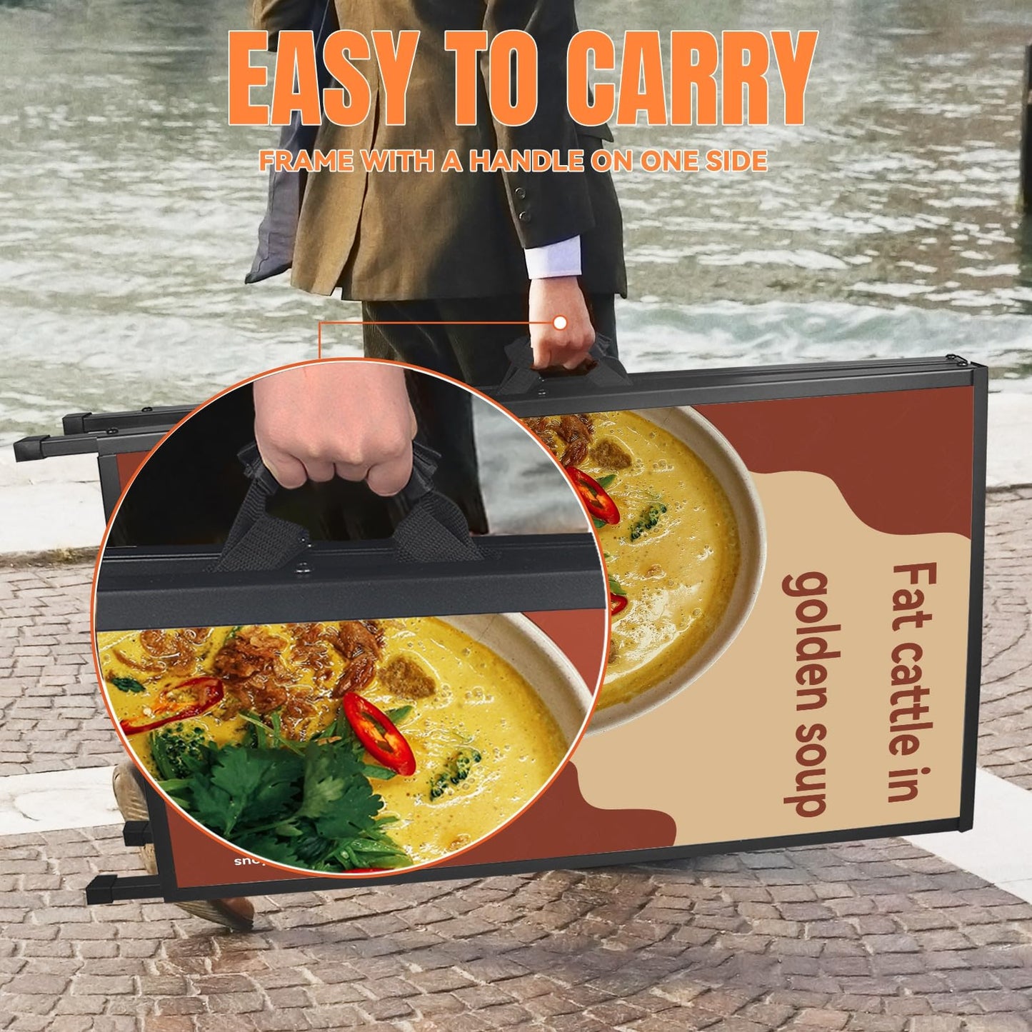 Heavy Duty A-Frame Sign 24x36 Inch Double-Sided Sidewalk Sign, Foldable Metal Sandwich Board for Outdoor Use (Frame Only)