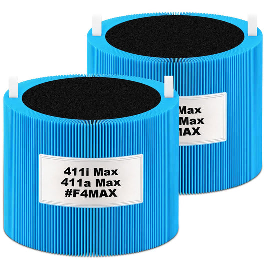 411i/411a Max Replacement Filter Compatible for Blueair Blue Pure(Not for 411/411Auto&mini/411+), Powerful Particle Dust Dander Filter&Odor Smoke Activated Carbon Filter for Home, #F4MAX, Blue, 2 Pack